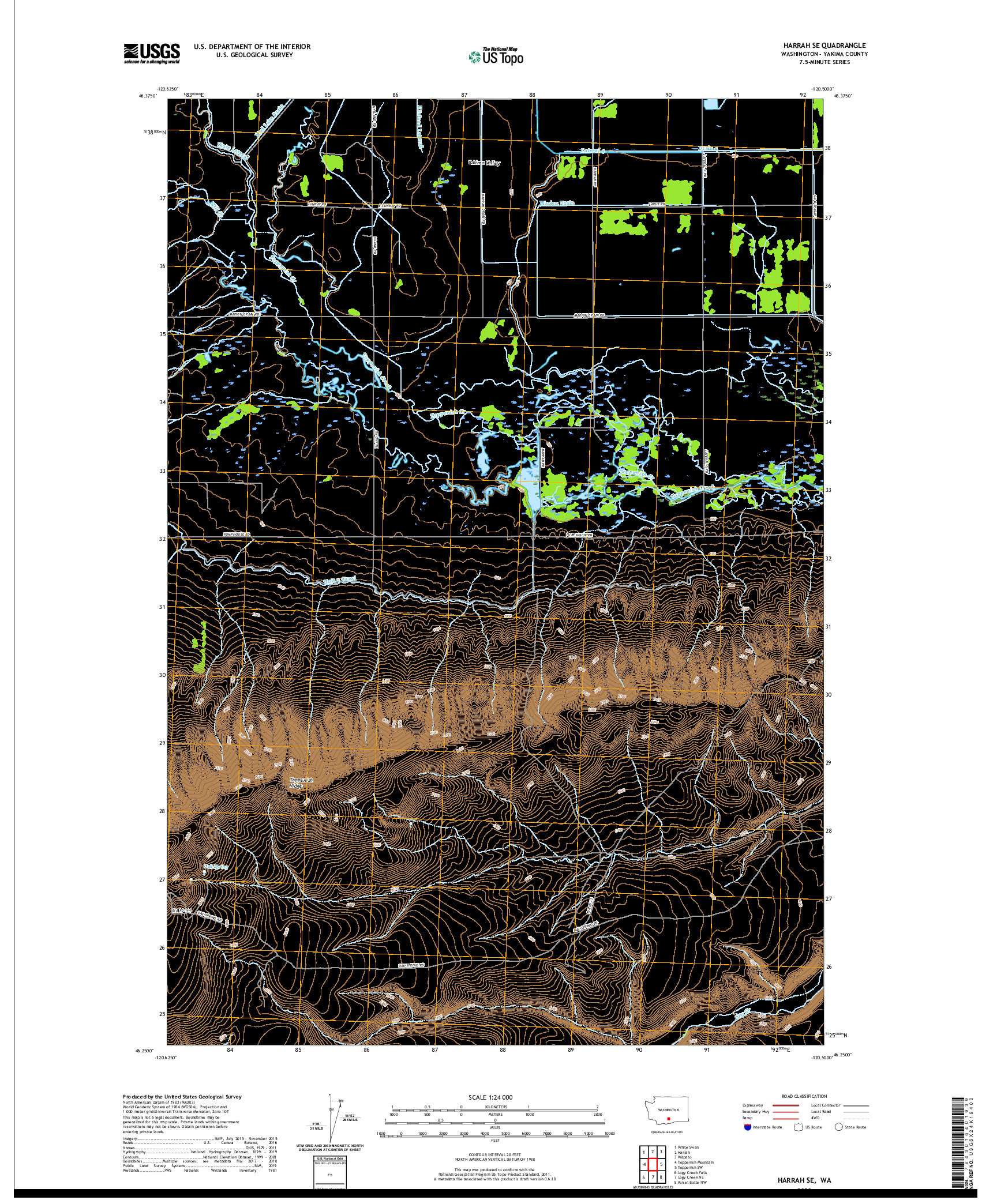 USGS US TOPO 7.5-MINUTE MAP FOR HARRAH SE, WA 2020