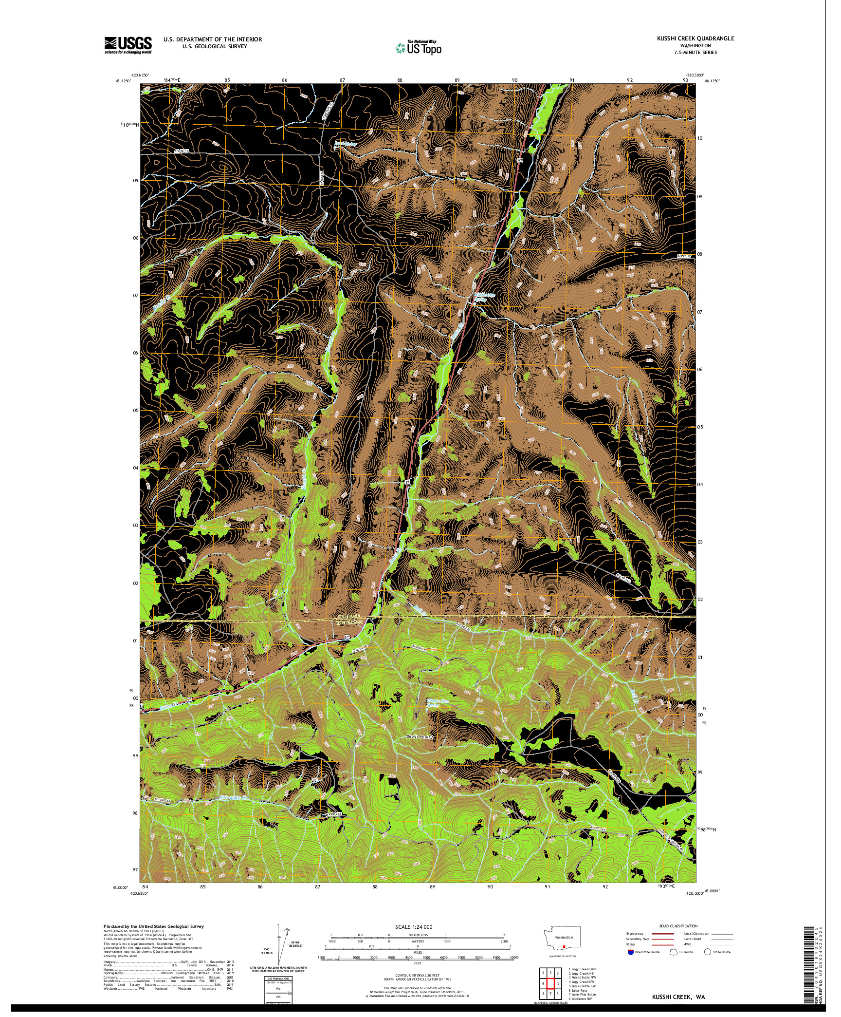 USGS US TOPO 7.5-MINUTE MAP FOR KUSSHI CREEK, WA 2020