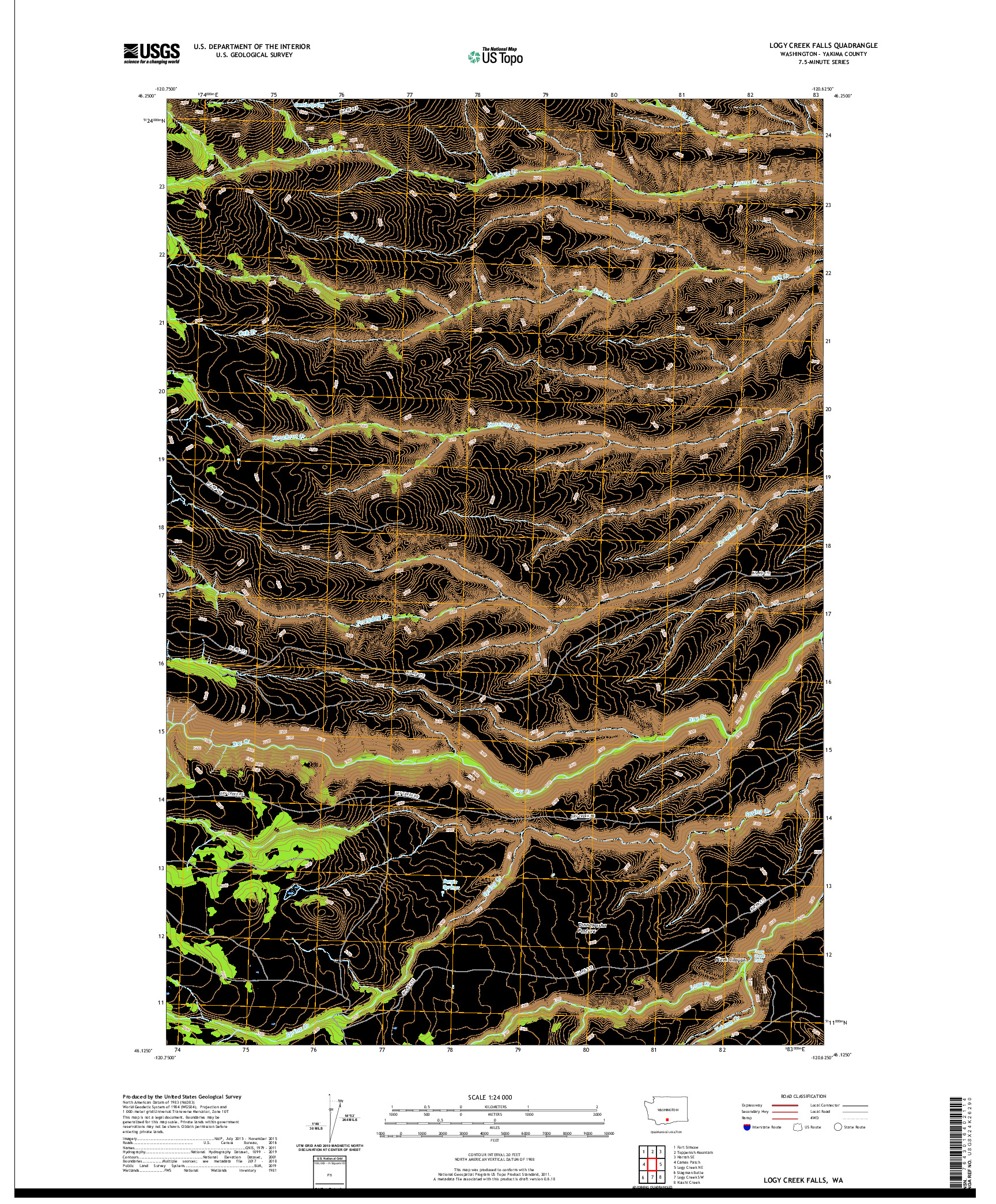 USGS US TOPO 7.5-MINUTE MAP FOR LOGY CREEK FALLS, WA 2020