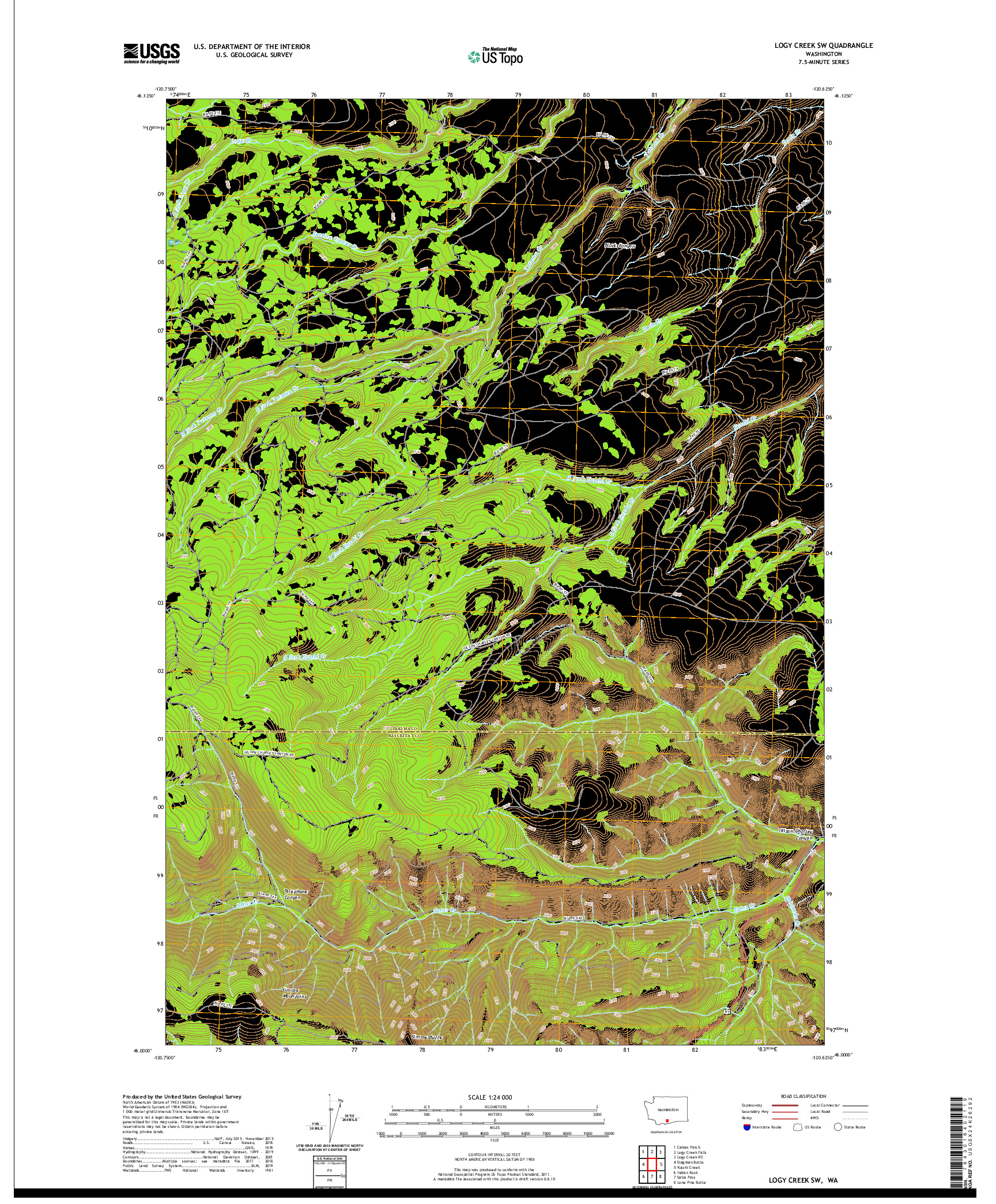 USGS US TOPO 7.5-MINUTE MAP FOR LOGY CREEK SW, WA 2020