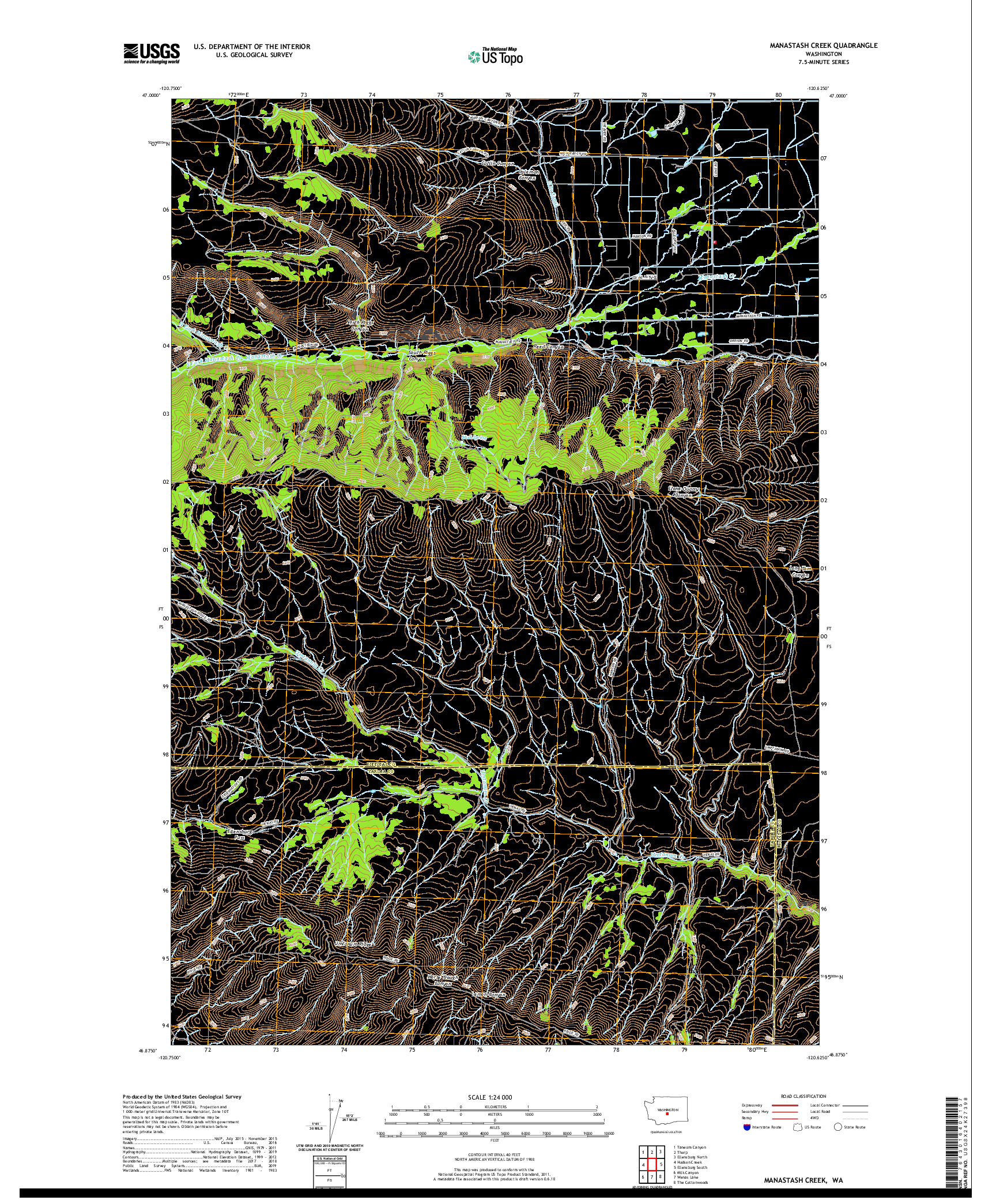 USGS US TOPO 7.5-MINUTE MAP FOR MANASTASH CREEK, WA 2020