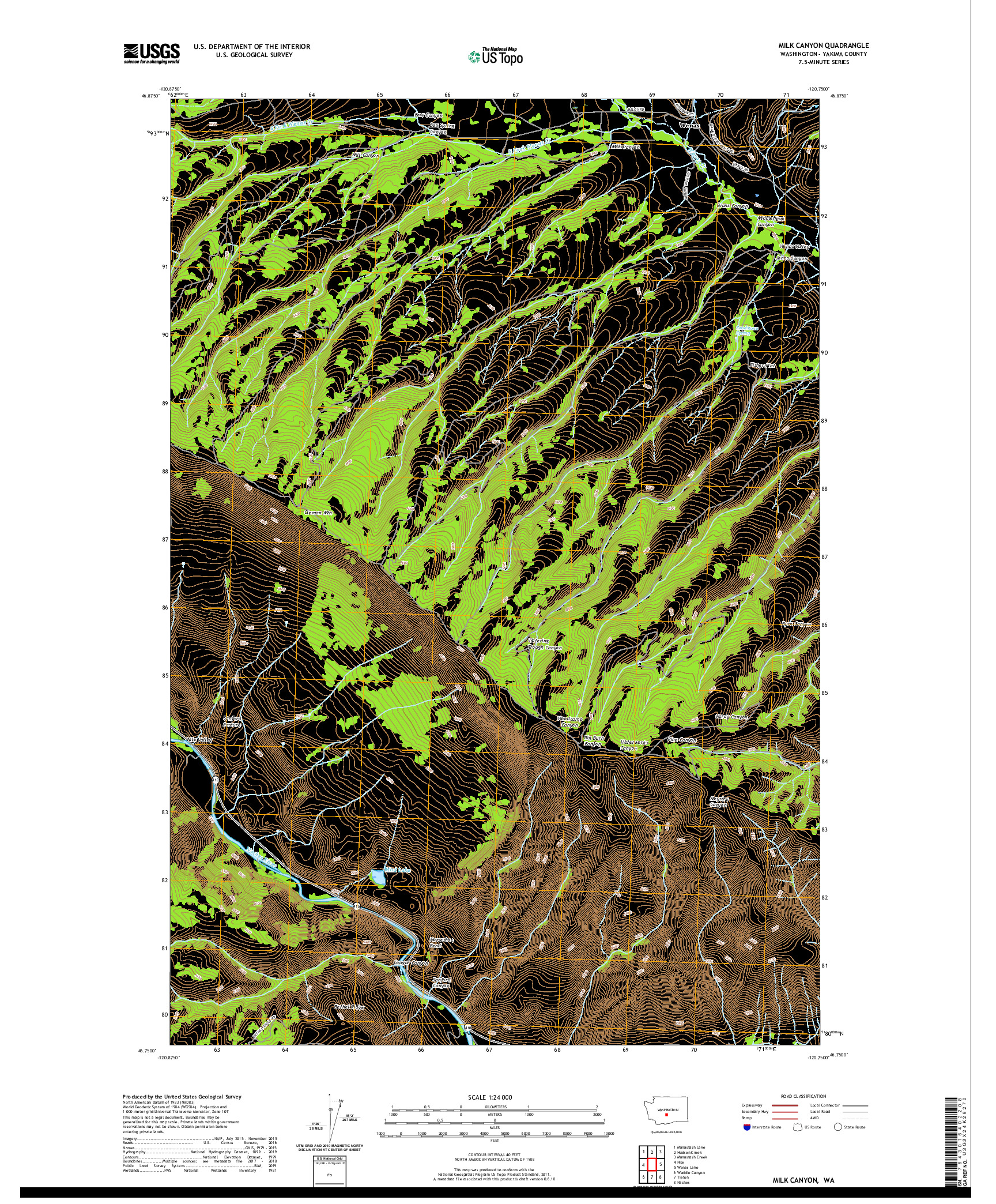 USGS US TOPO 7.5-MINUTE MAP FOR MILK CANYON, WA 2020