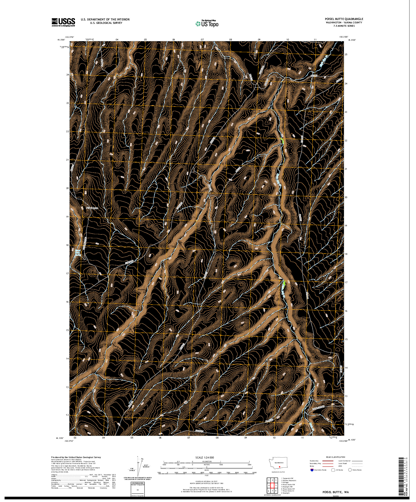 USGS US TOPO 7.5-MINUTE MAP FOR POISEL BUTTE, WA 2020