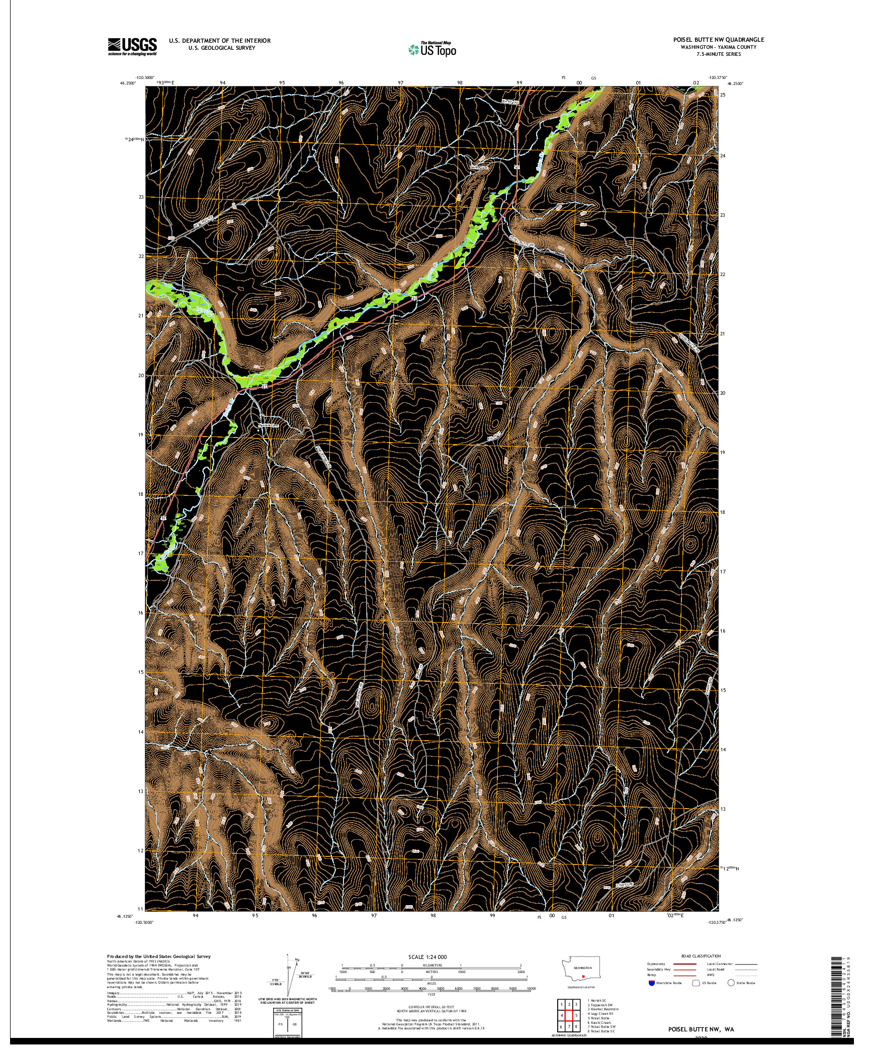 USGS US TOPO 7.5-MINUTE MAP FOR POISEL BUTTE NW, WA 2020