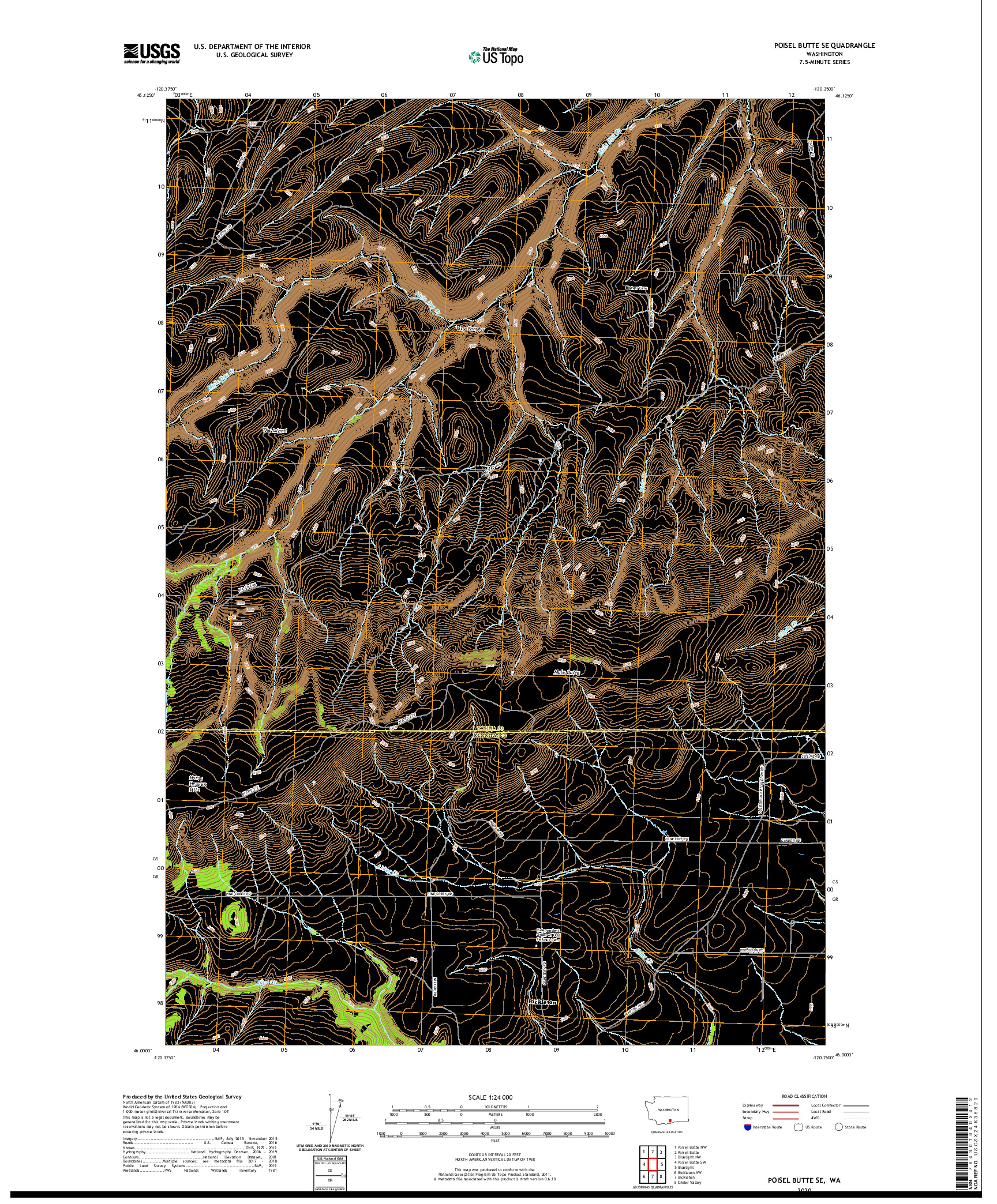 USGS US TOPO 7.5-MINUTE MAP FOR POISEL BUTTE SE, WA 2020