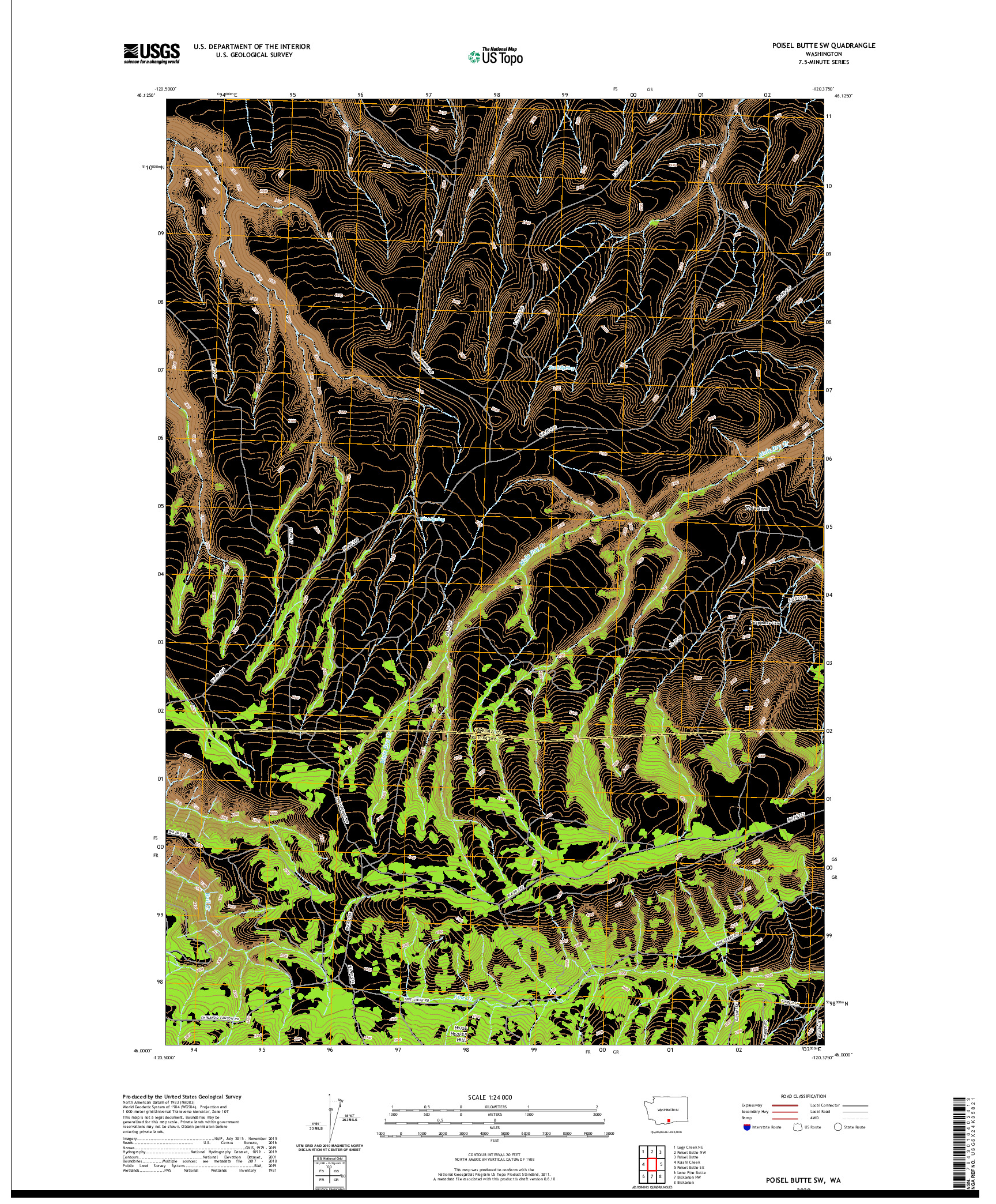 USGS US TOPO 7.5-MINUTE MAP FOR POISEL BUTTE SW, WA 2020