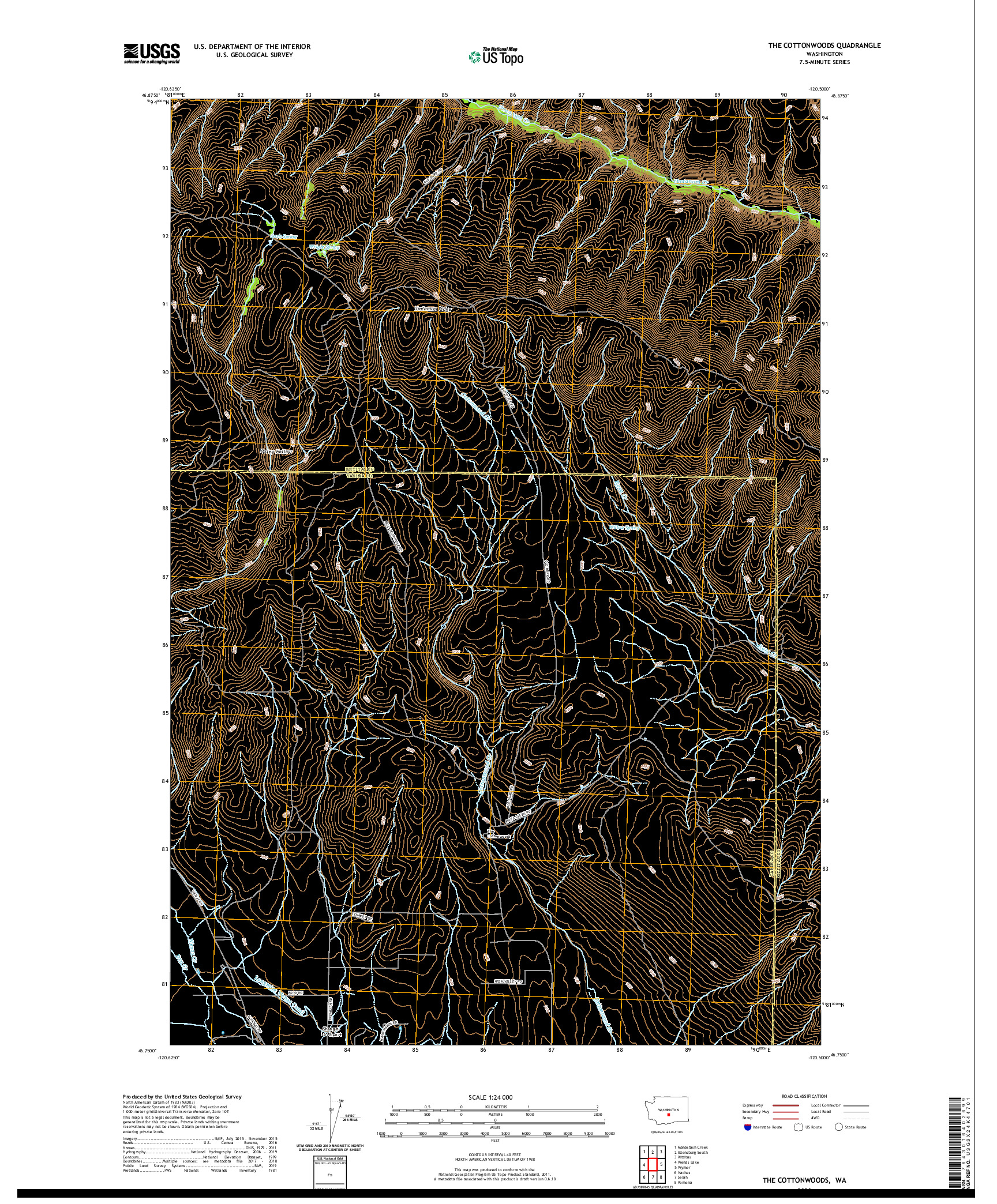 USGS US TOPO 7.5-MINUTE MAP FOR THE COTTONWOODS, WA 2020