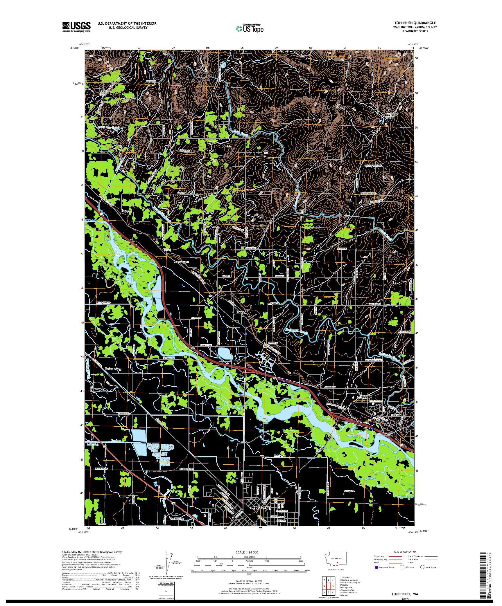 USGS US TOPO 7.5-MINUTE MAP FOR TOPPENISH, WA 2020