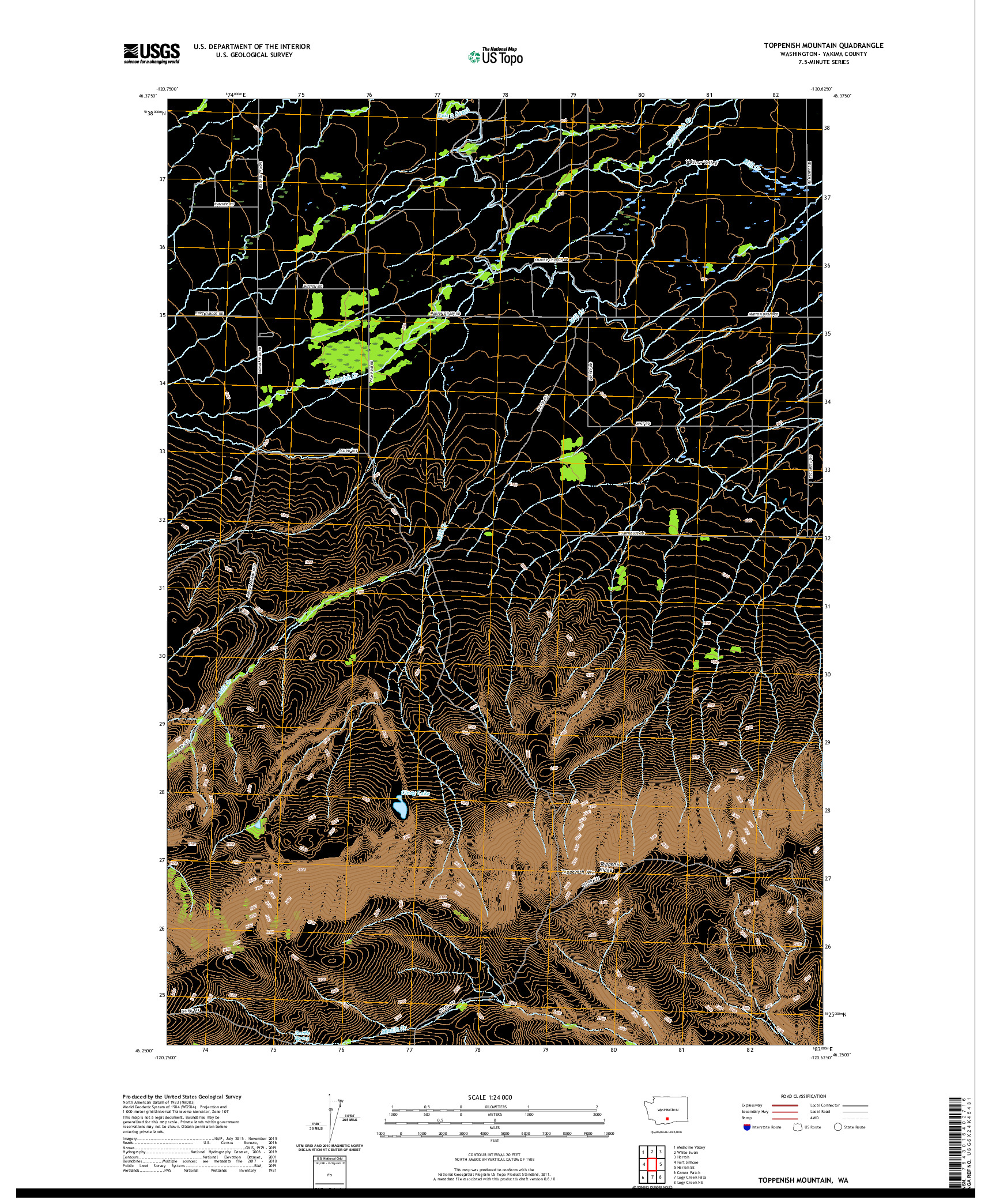 USGS US TOPO 7.5-MINUTE MAP FOR TOPPENISH MOUNTAIN, WA 2020