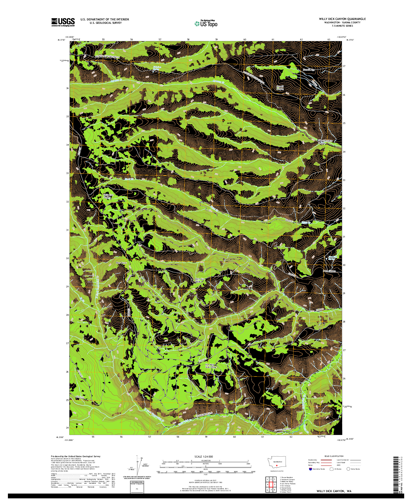 USGS US TOPO 7.5-MINUTE MAP FOR WILLY DICK CANYON, WA 2020