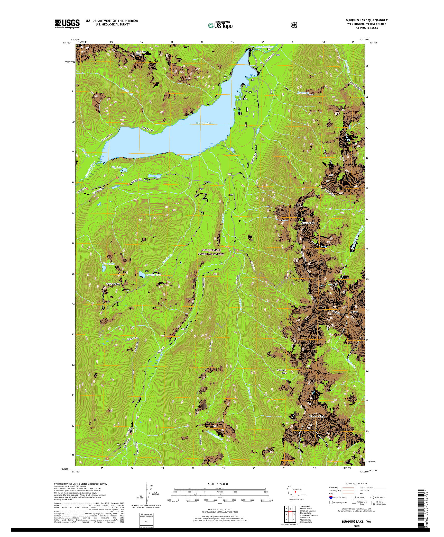 USGS US TOPO 7.5-MINUTE MAP FOR BUMPING LAKE, WA 2020