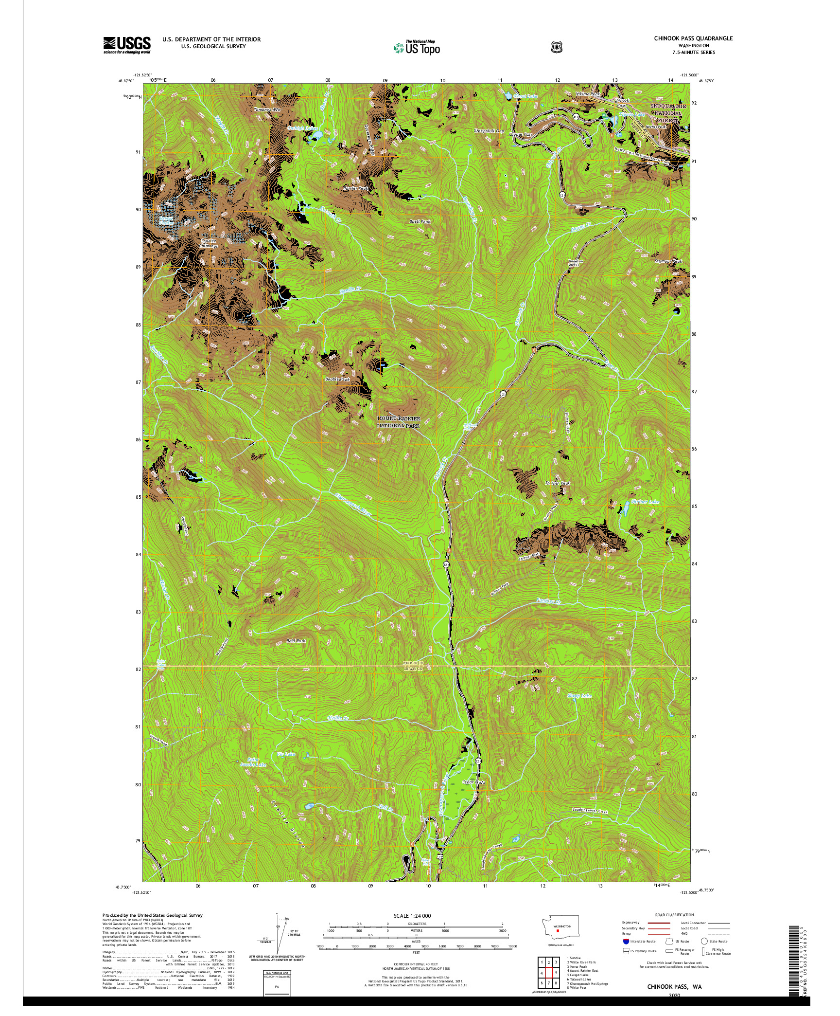 USGS US TOPO 7.5-MINUTE MAP FOR CHINOOK PASS, WA 2020
