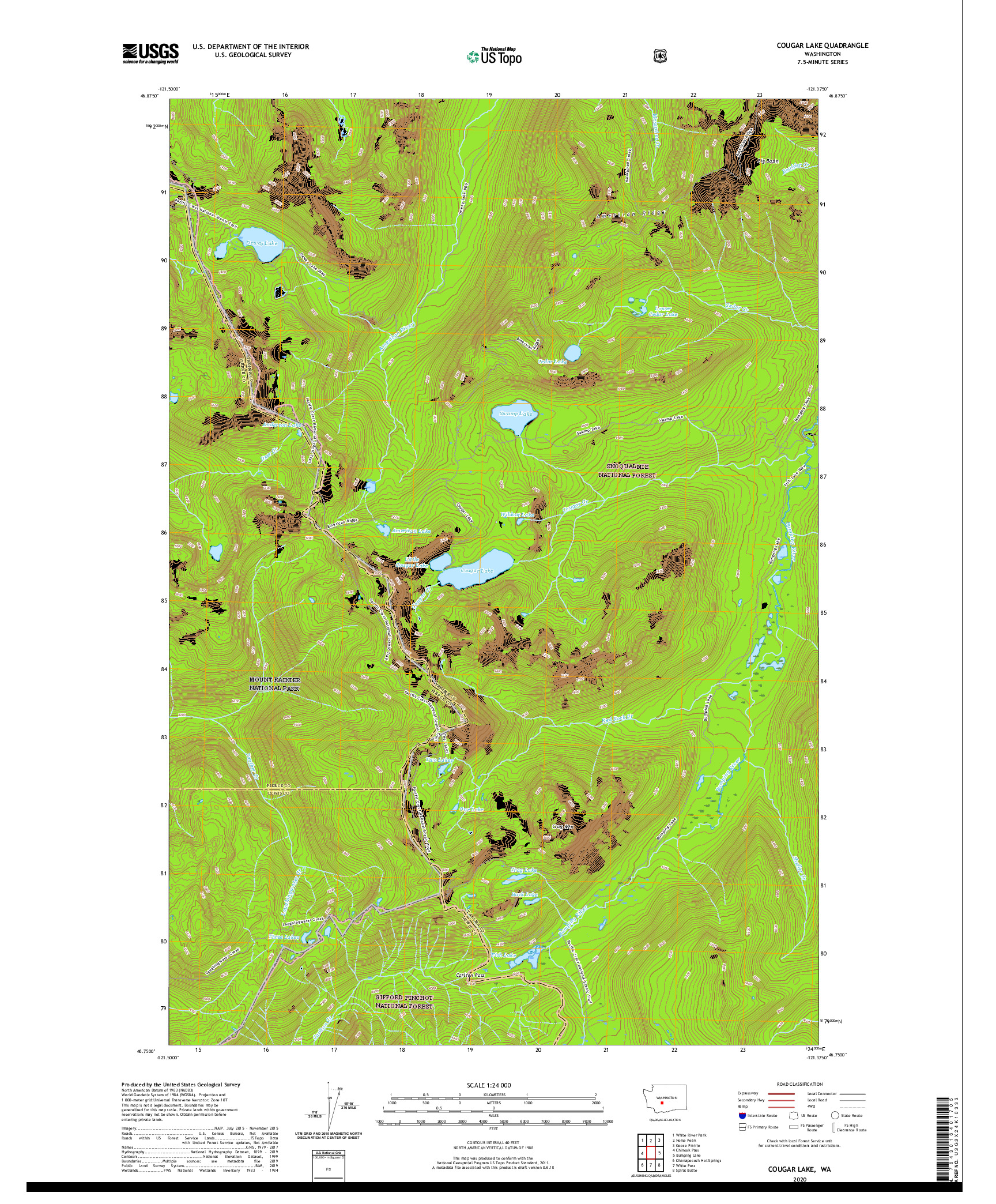 USGS US TOPO 7.5-MINUTE MAP FOR COUGAR LAKE, WA 2020
