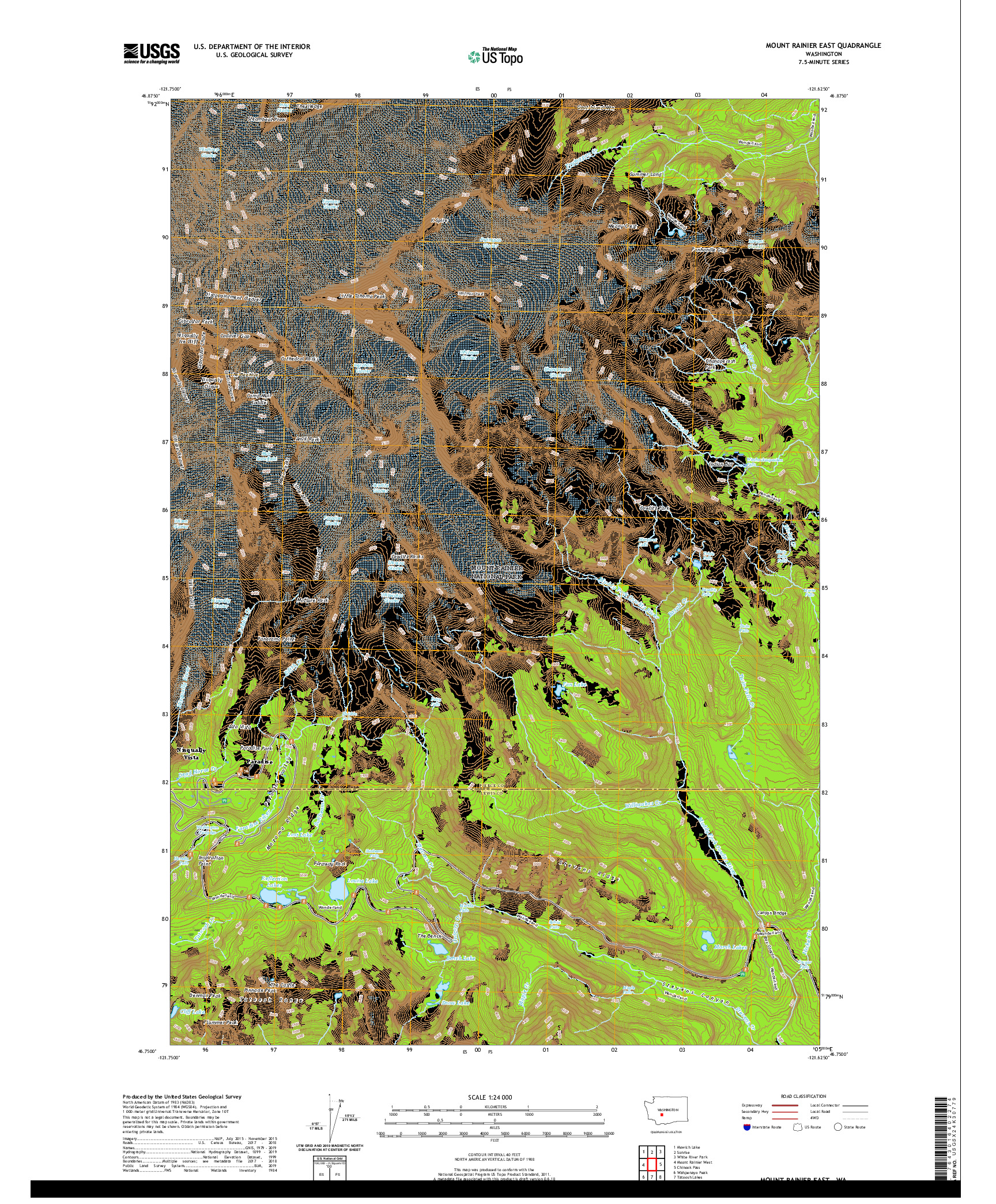 USGS US TOPO 7.5-MINUTE MAP FOR MOUNT RAINIER EAST, WA 2020