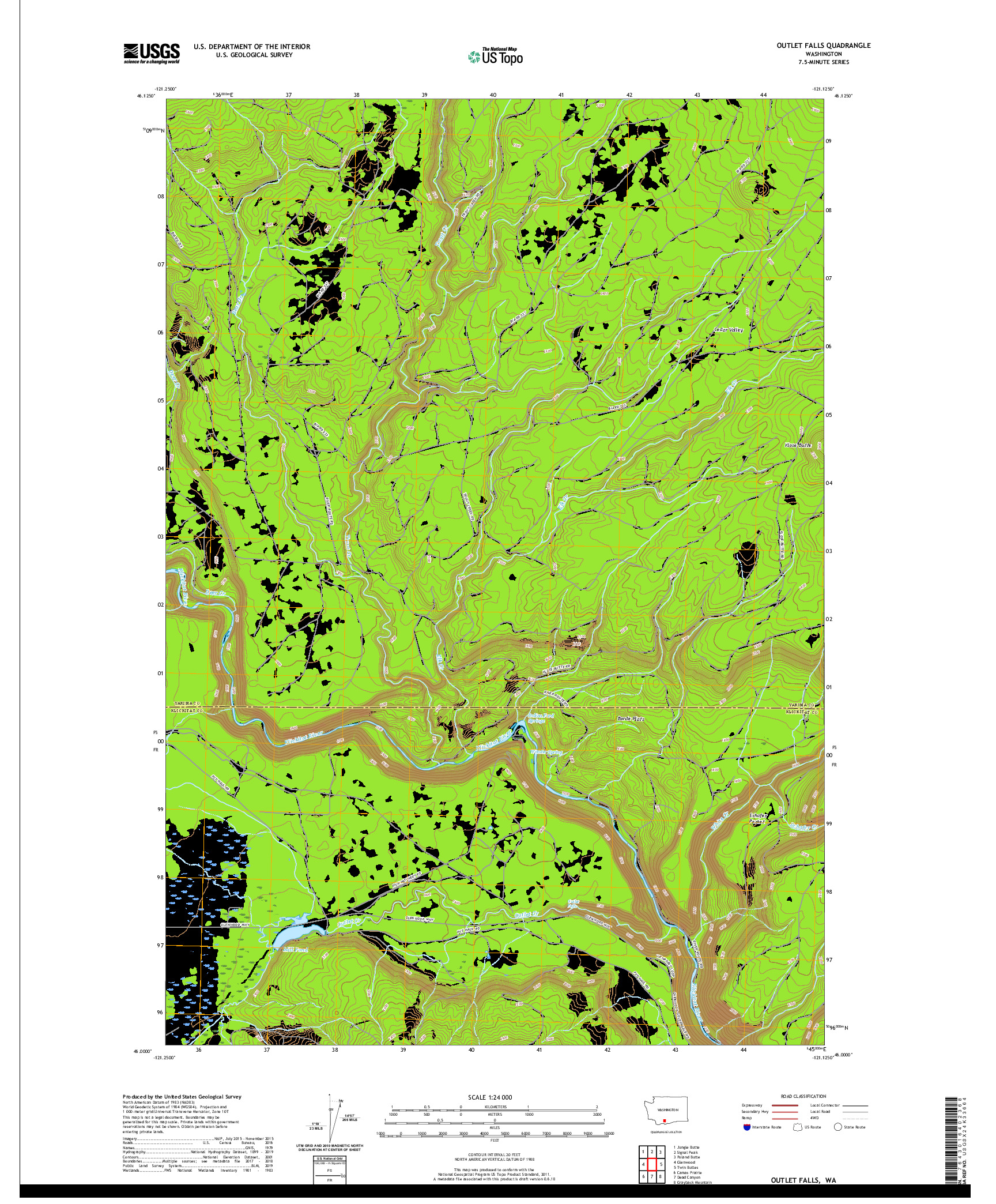 USGS US TOPO 7.5-MINUTE MAP FOR OUTLET FALLS, WA 2020