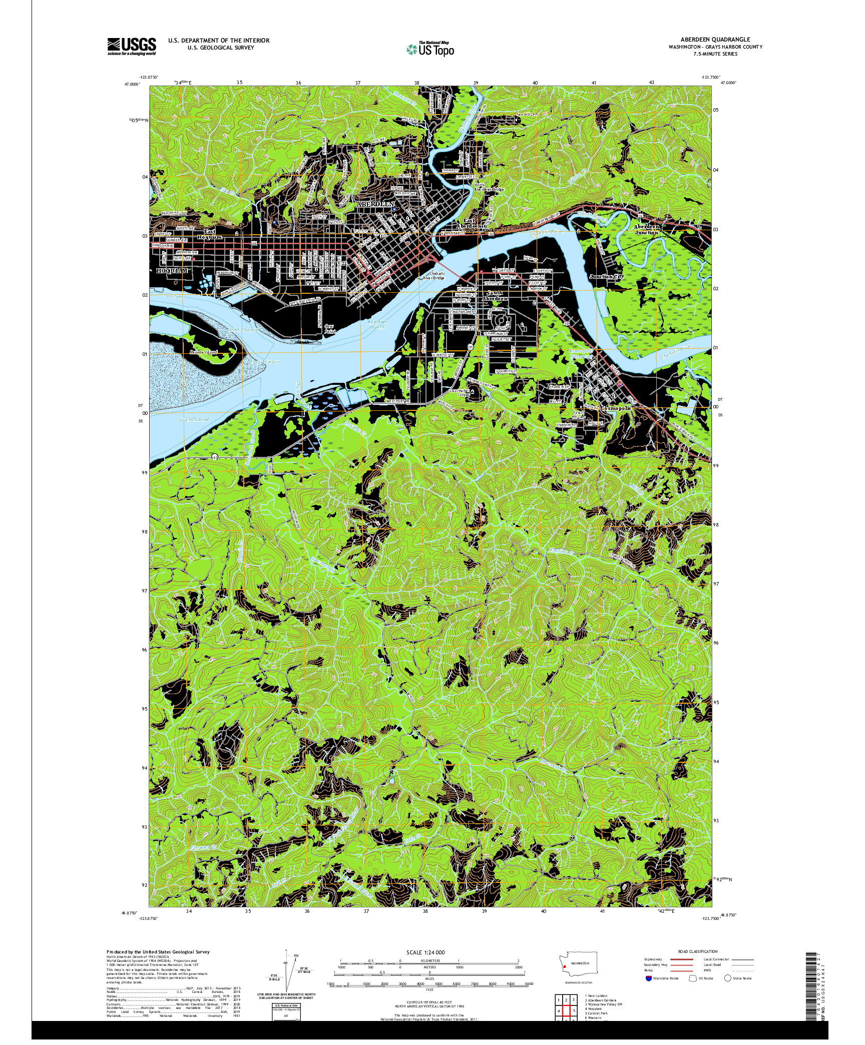 USGS US TOPO 7.5-MINUTE MAP FOR ABERDEEN, WA 2020