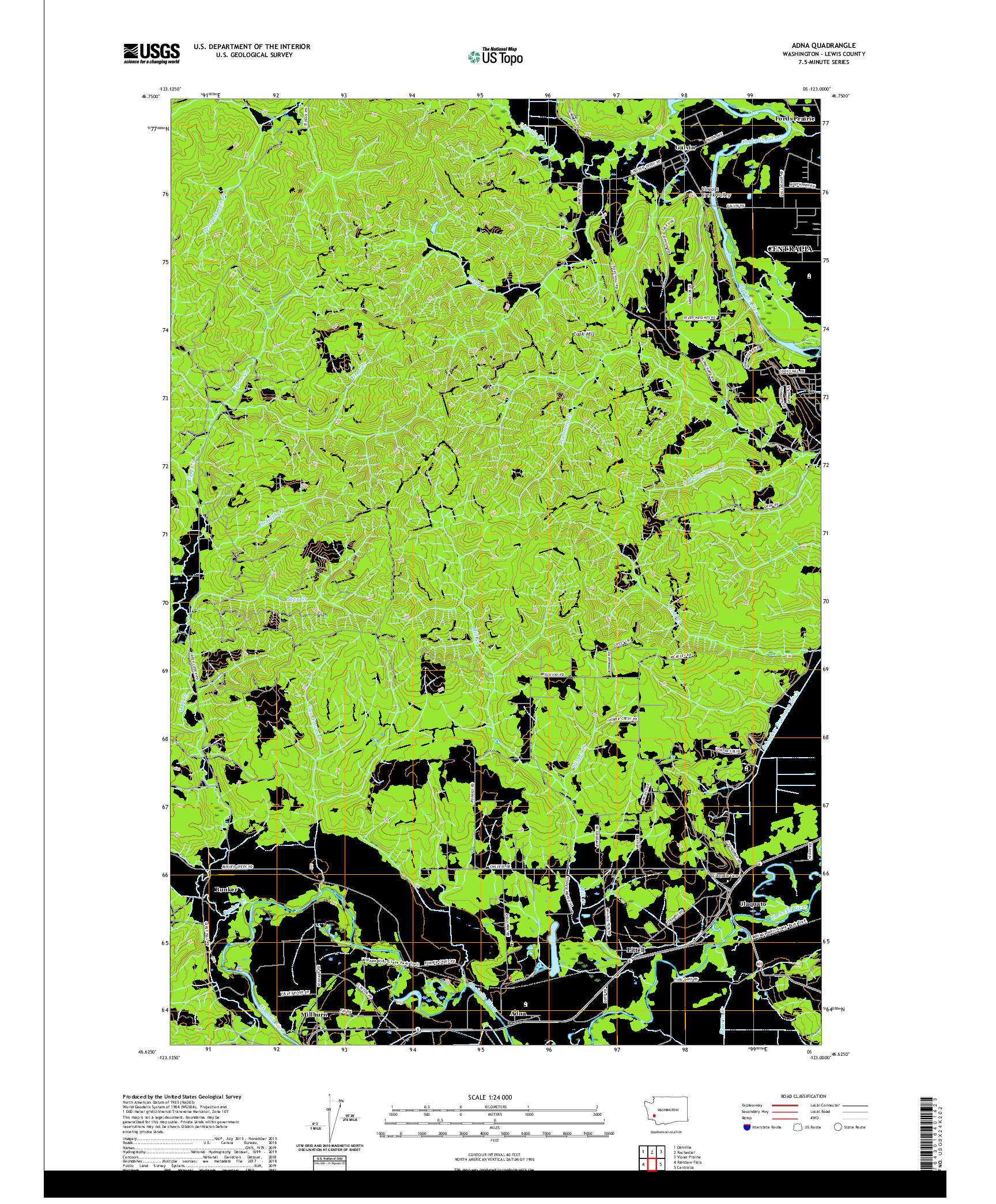 USGS US TOPO 7.5-MINUTE MAP FOR ADNA, WA 2020