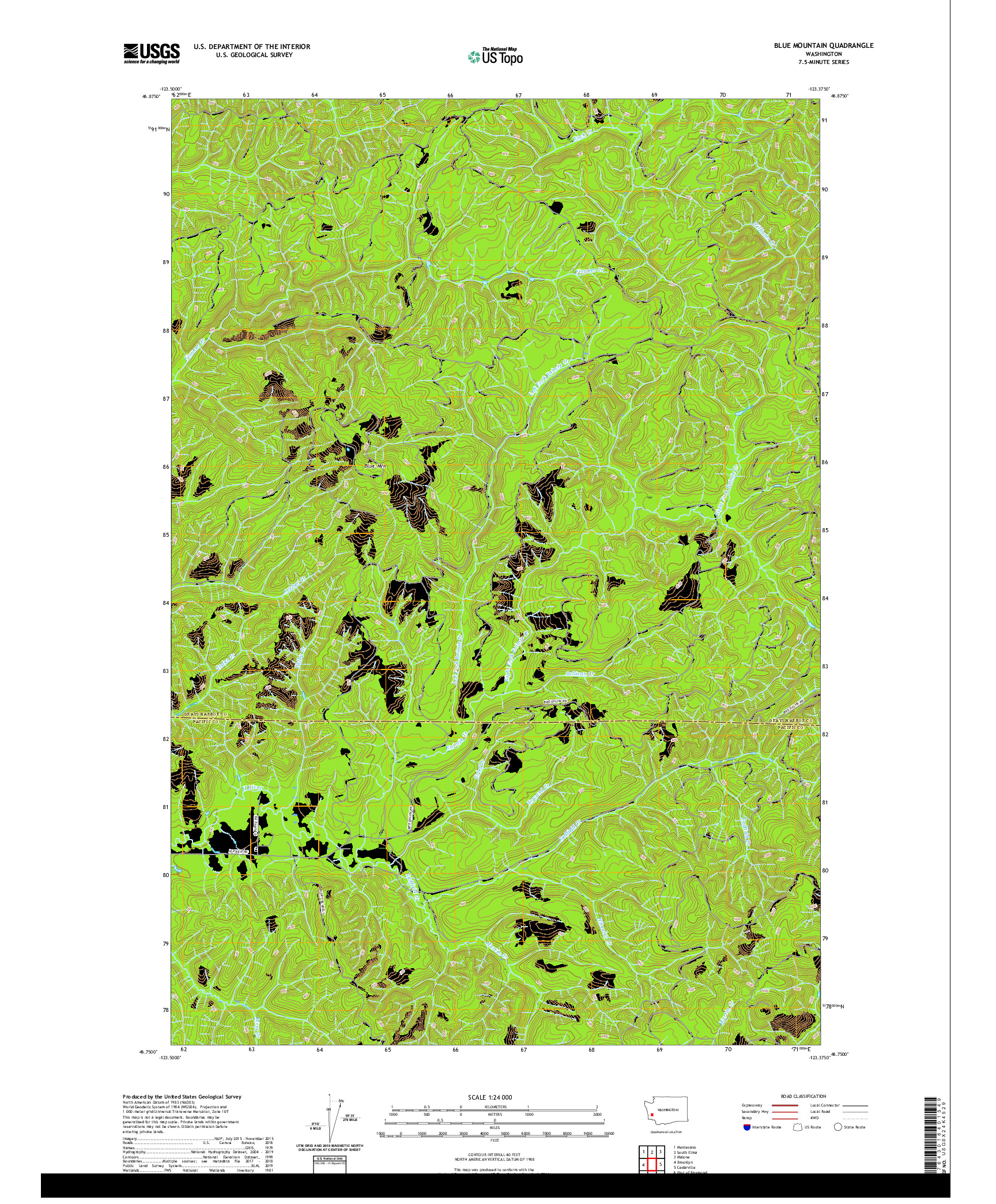 USGS US TOPO 7.5-MINUTE MAP FOR BLUE MOUNTAIN, WA 2020