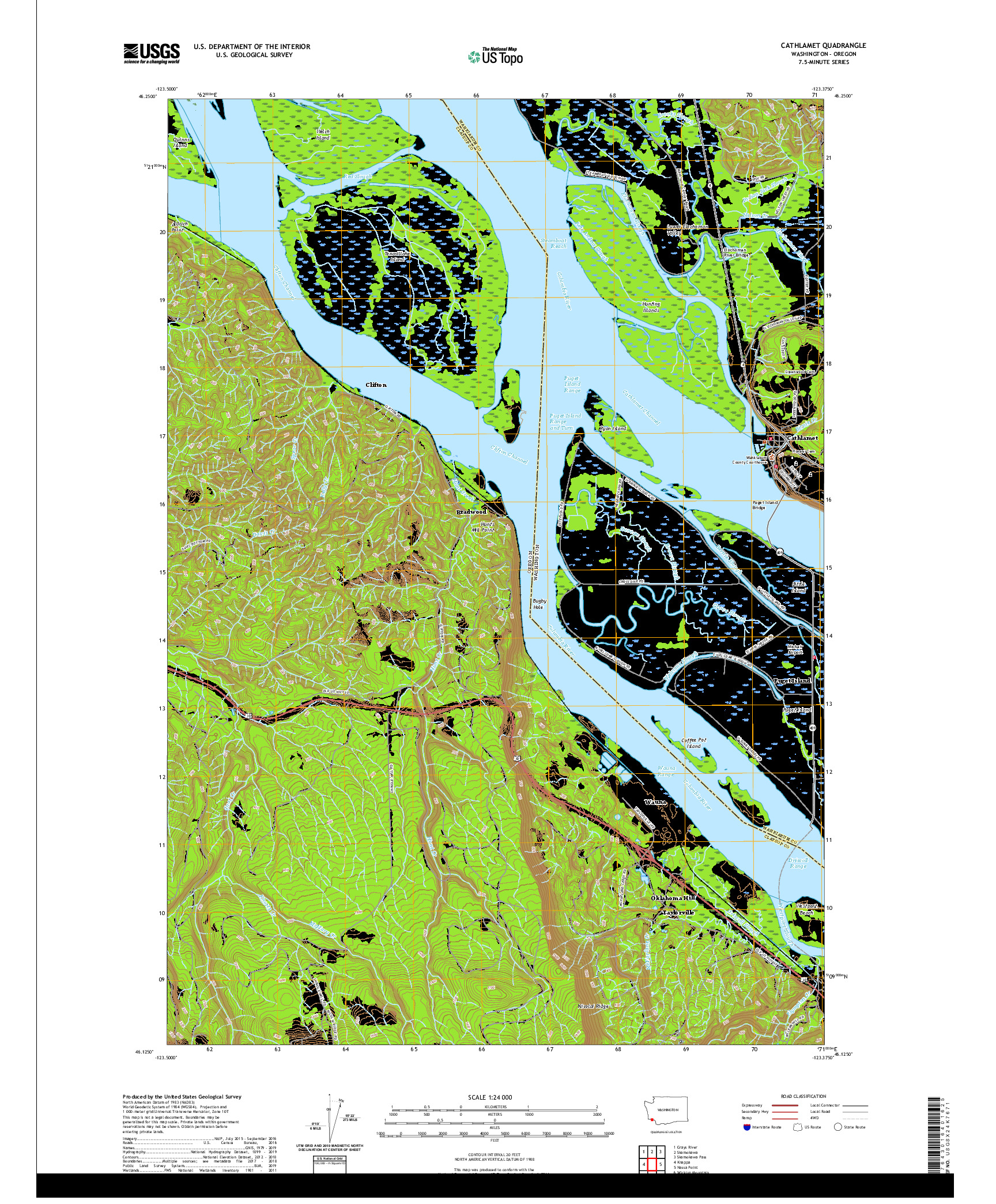 USGS US TOPO 7.5-MINUTE MAP FOR CATHLAMET, WA,OR 2020