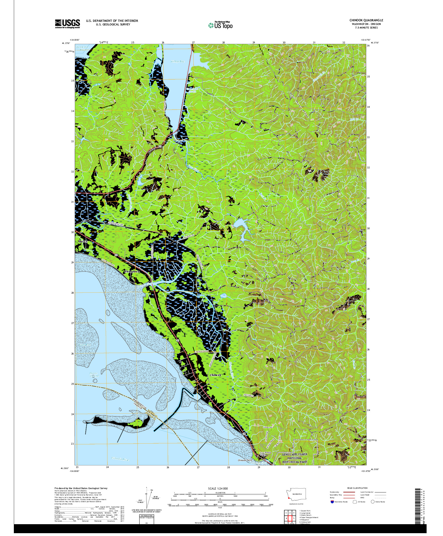 USGS US TOPO 7.5-MINUTE MAP FOR CHINOOK, WA,OR 2020