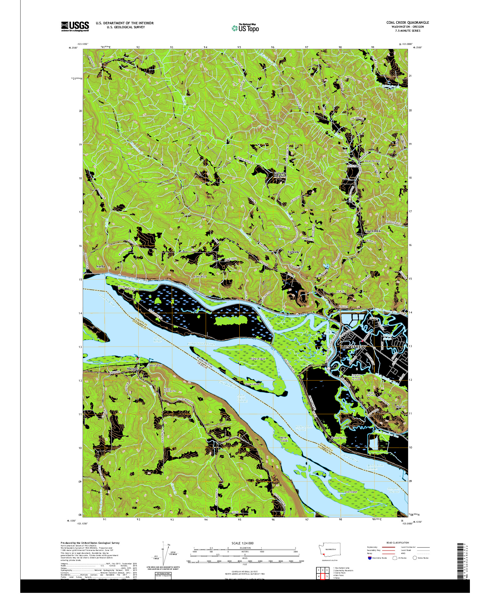 USGS US TOPO 7.5-MINUTE MAP FOR COAL CREEK, WA,OR 2020