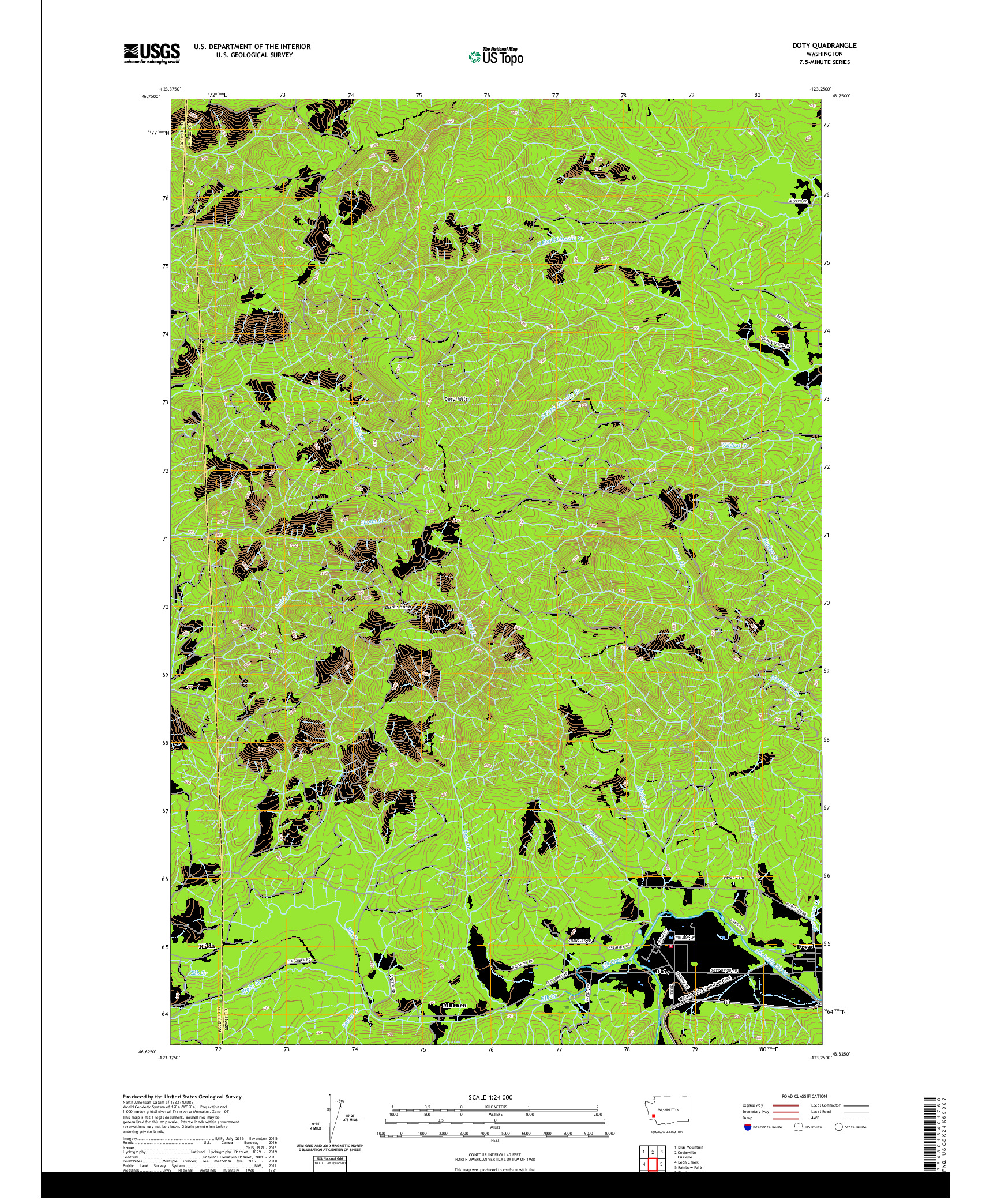 USGS US TOPO 7.5-MINUTE MAP FOR DOTY, WA 2020