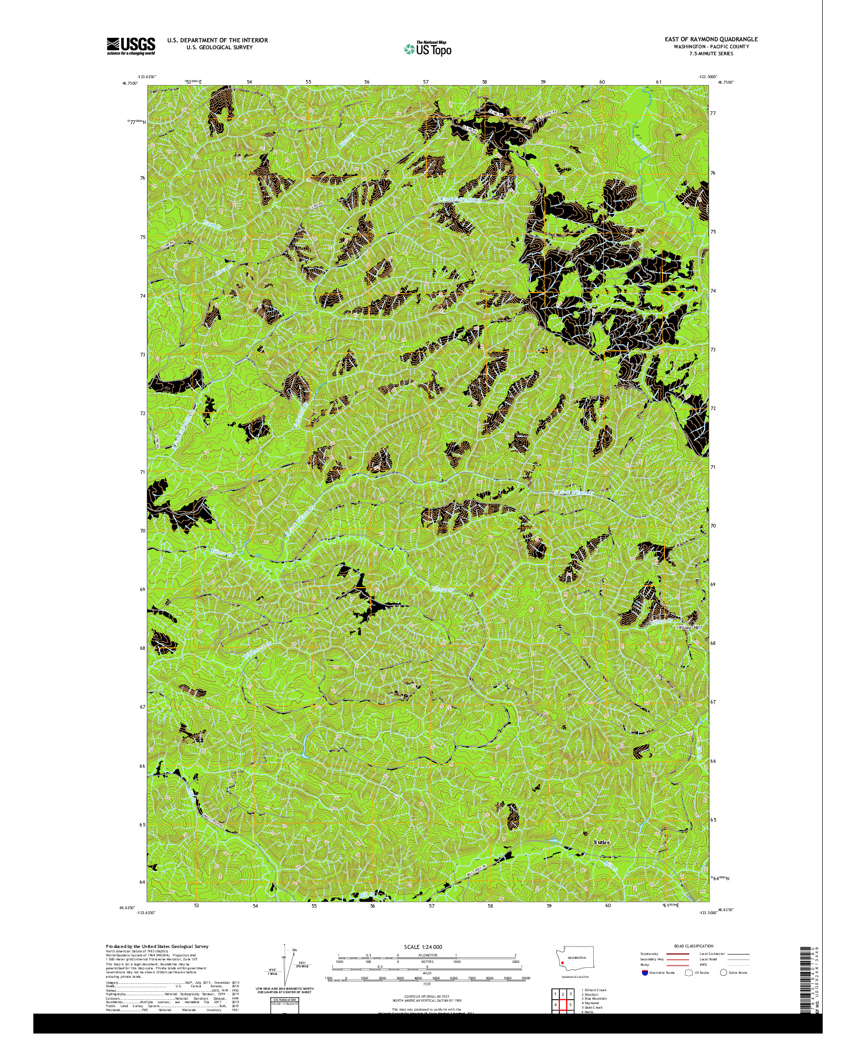 USGS US TOPO 7.5-MINUTE MAP FOR EAST OF RAYMOND, WA 2020