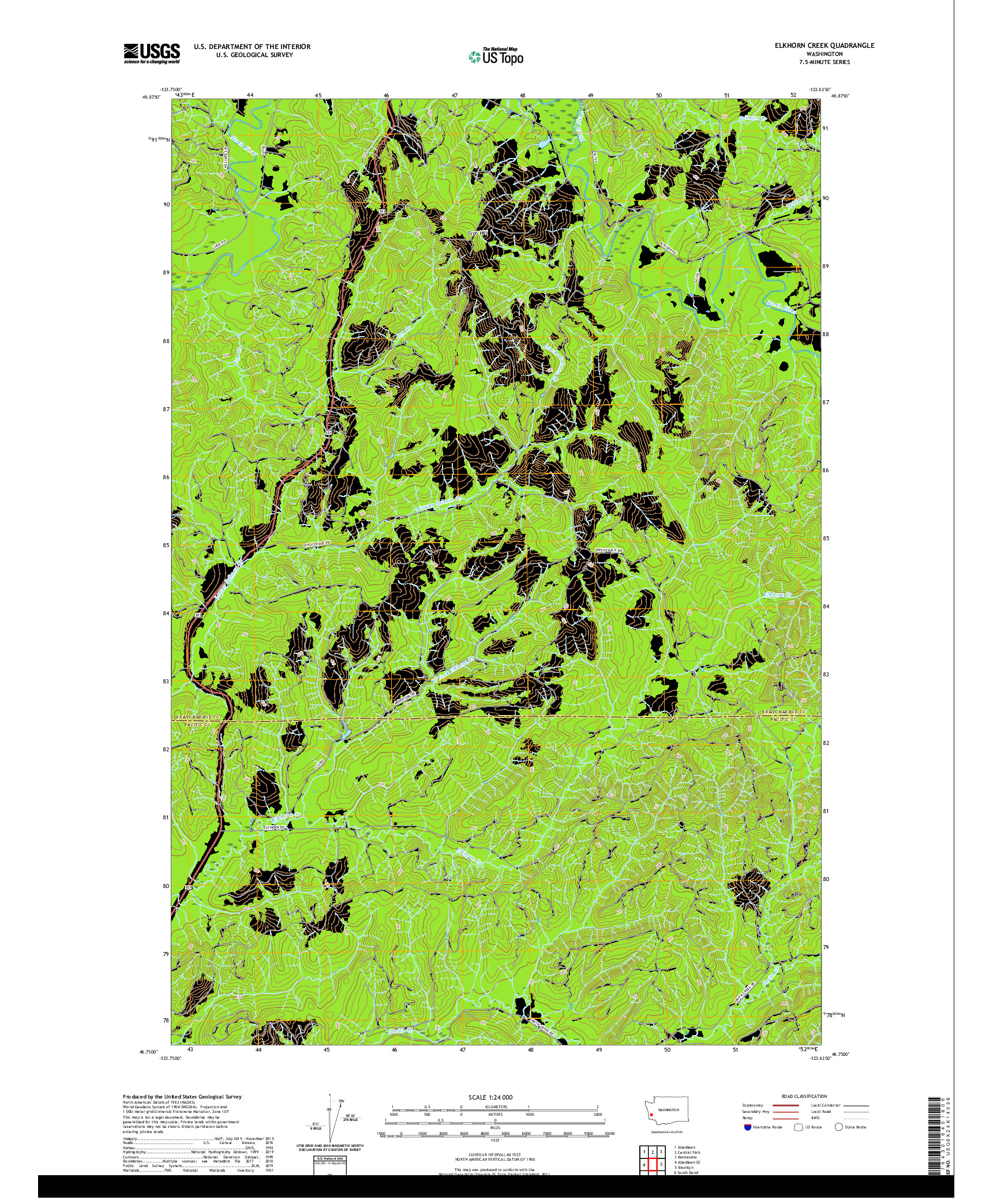 USGS US TOPO 7.5-MINUTE MAP FOR ELKHORN CREEK, WA 2020