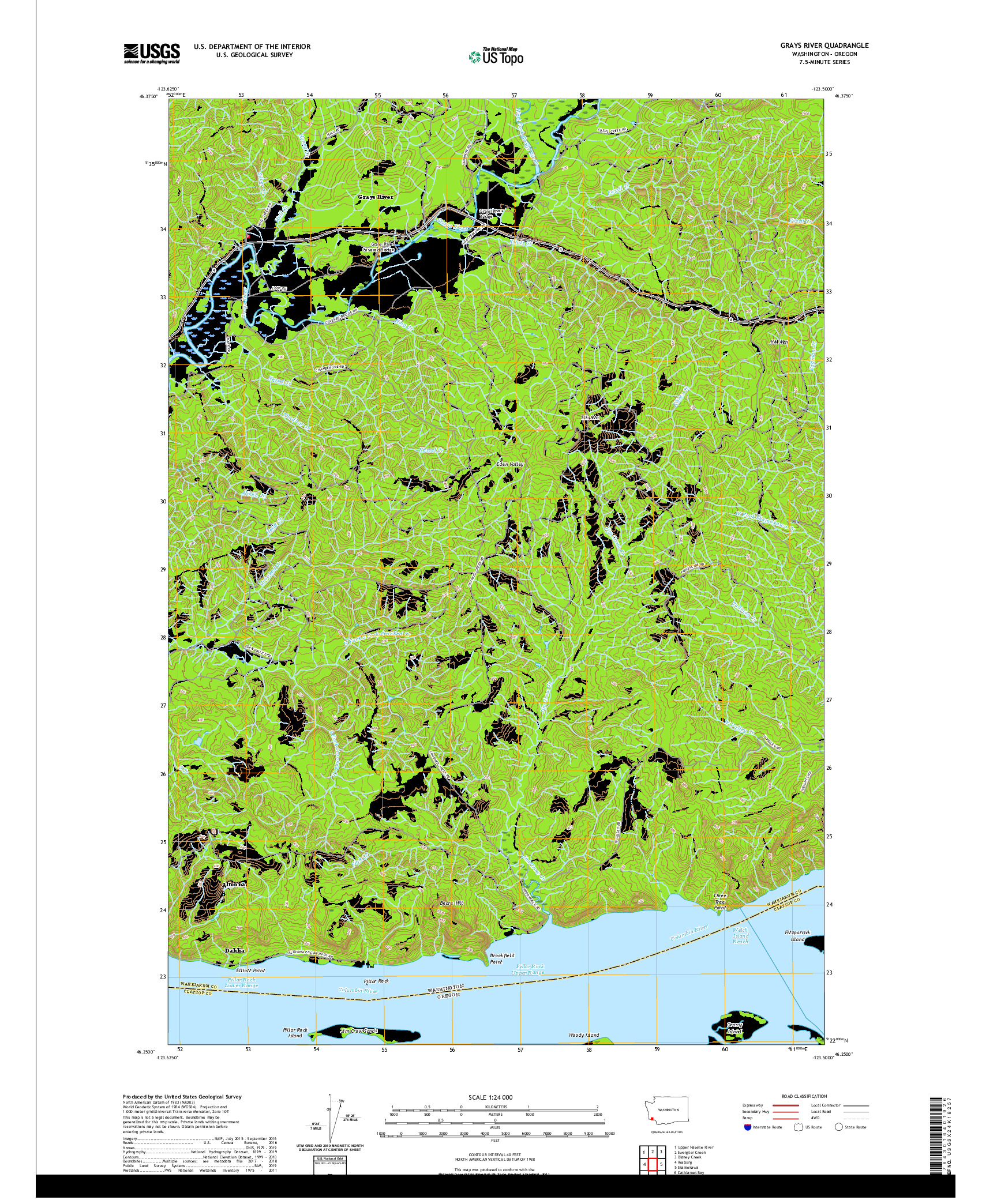 USGS US TOPO 7.5-MINUTE MAP FOR GRAYS RIVER, WA,OR 2020