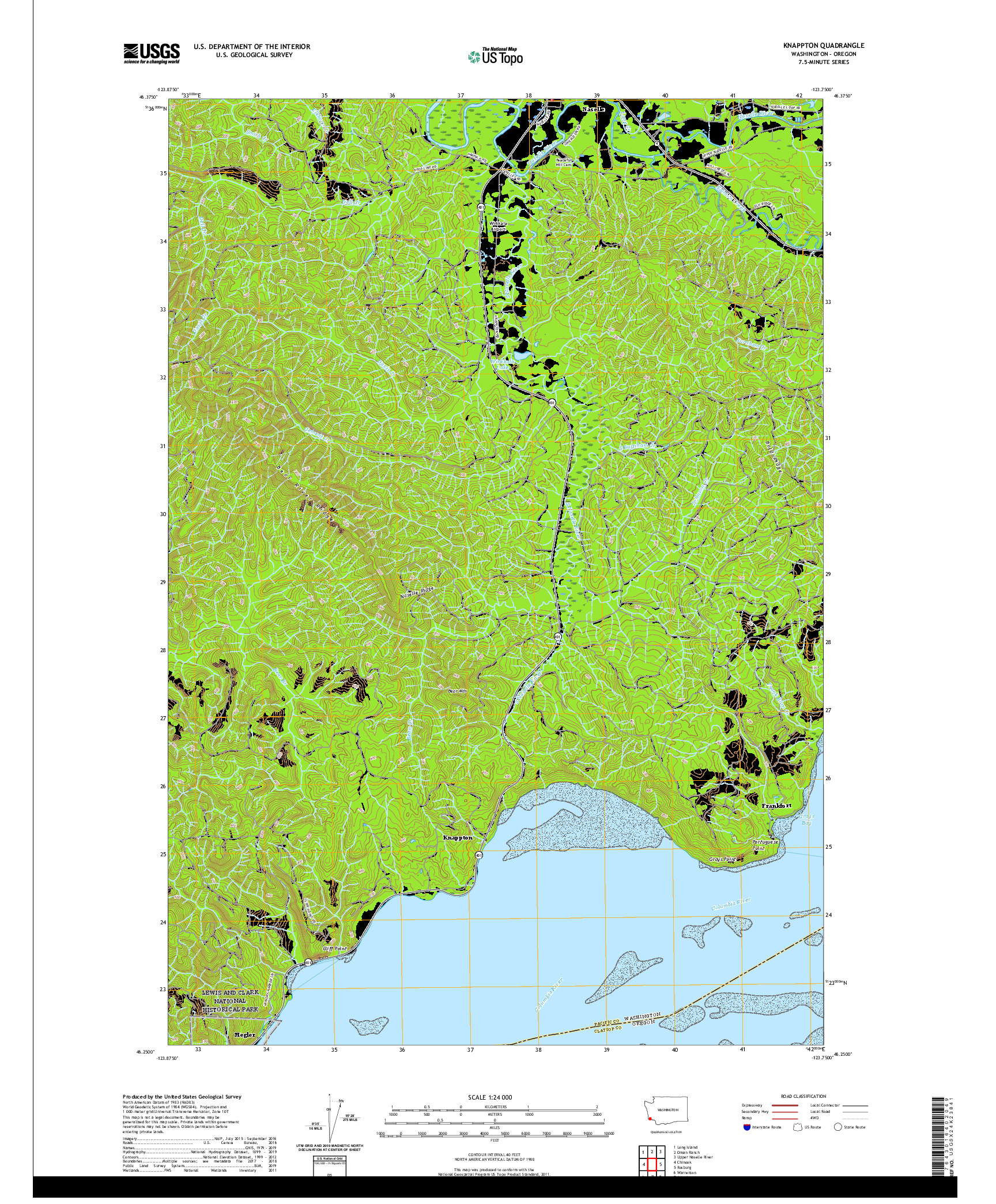 USGS US TOPO 7.5-MINUTE MAP FOR KNAPPTON, WA,OR 2020