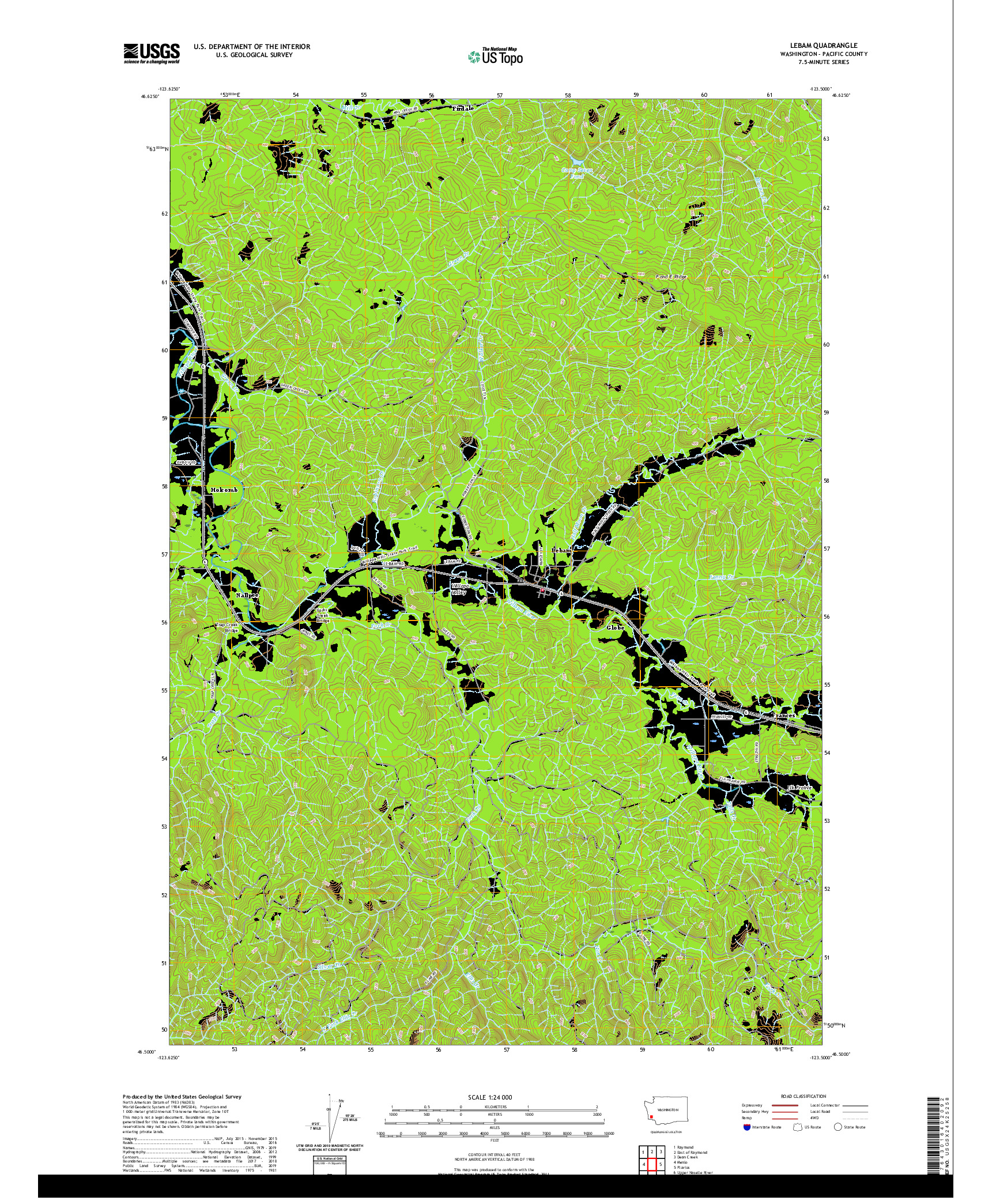 USGS US TOPO 7.5-MINUTE MAP FOR LEBAM, WA 2020