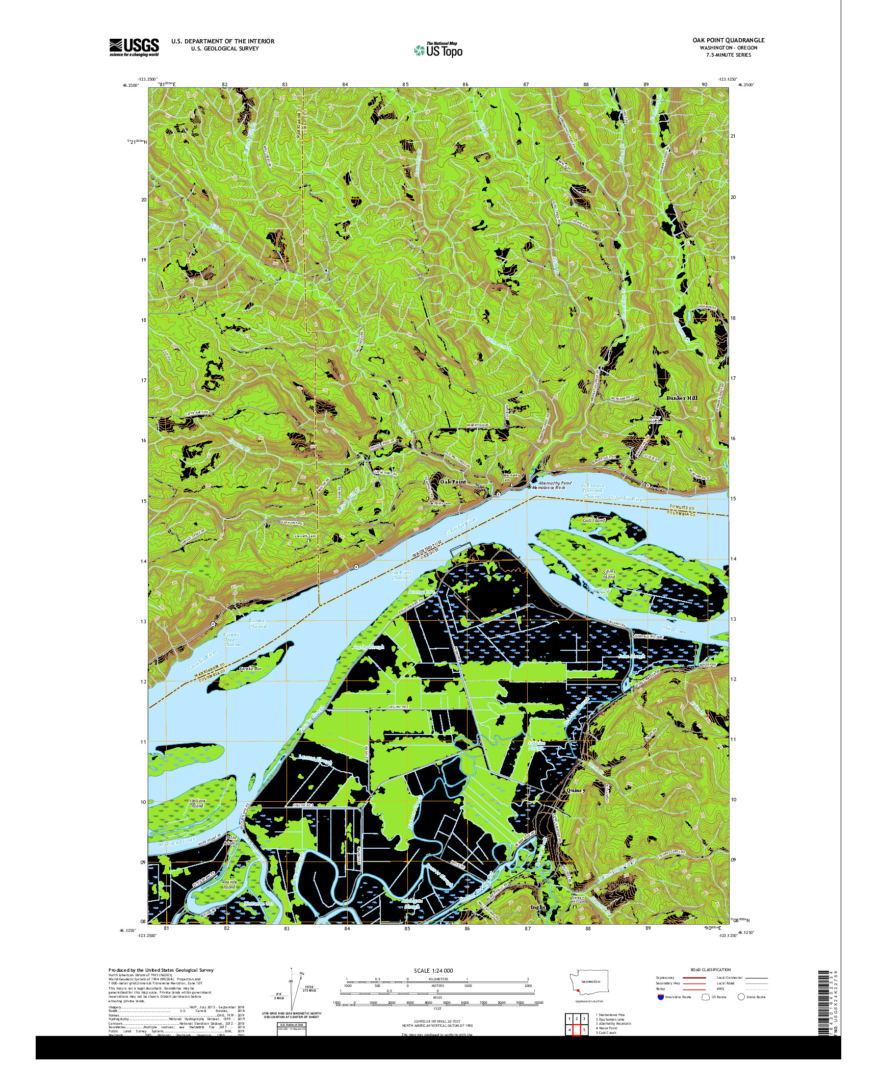 USGS US TOPO 7.5-MINUTE MAP FOR OAK POINT, WA,OR 2020