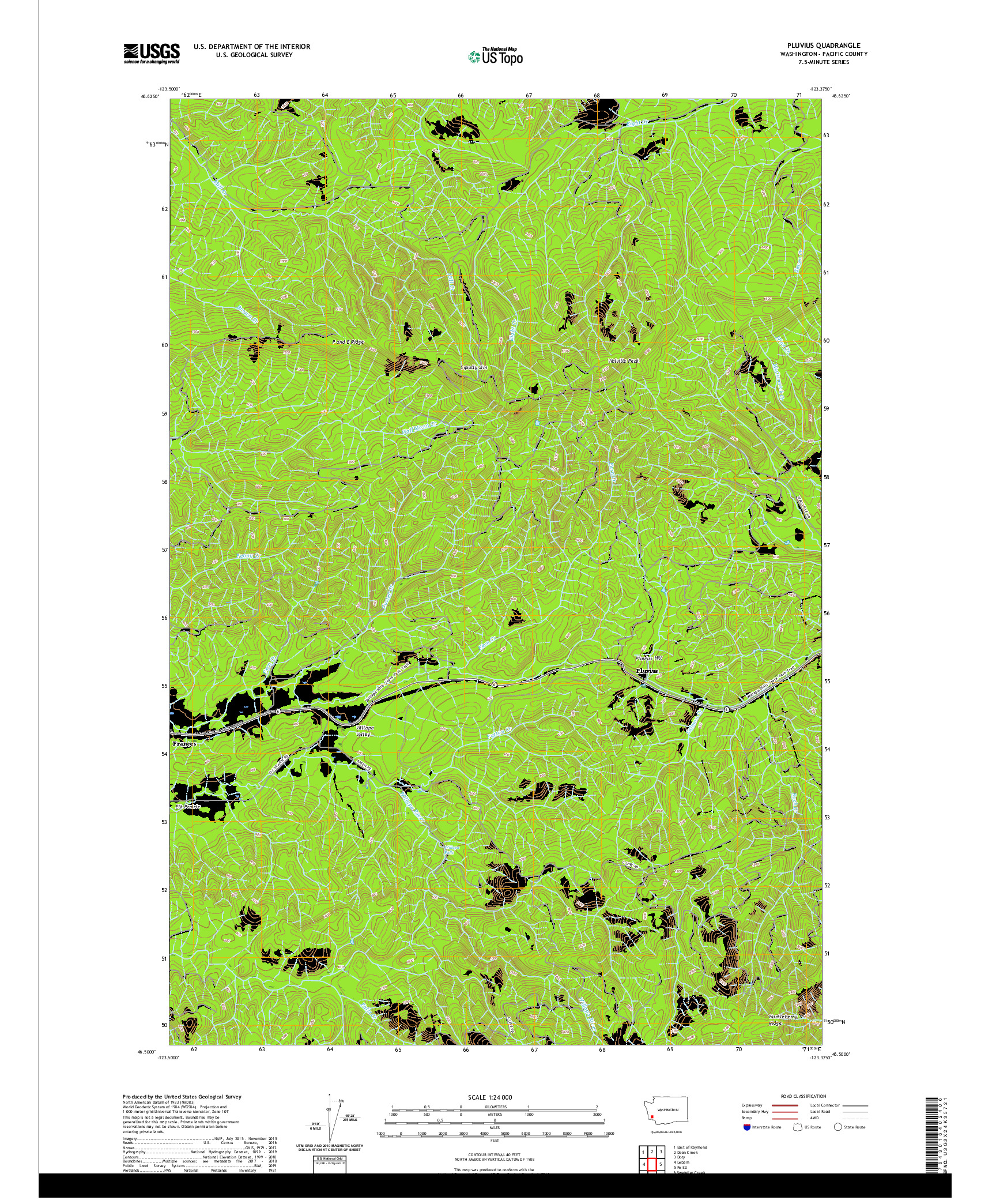 USGS US TOPO 7.5-MINUTE MAP FOR PLUVIUS, WA 2020