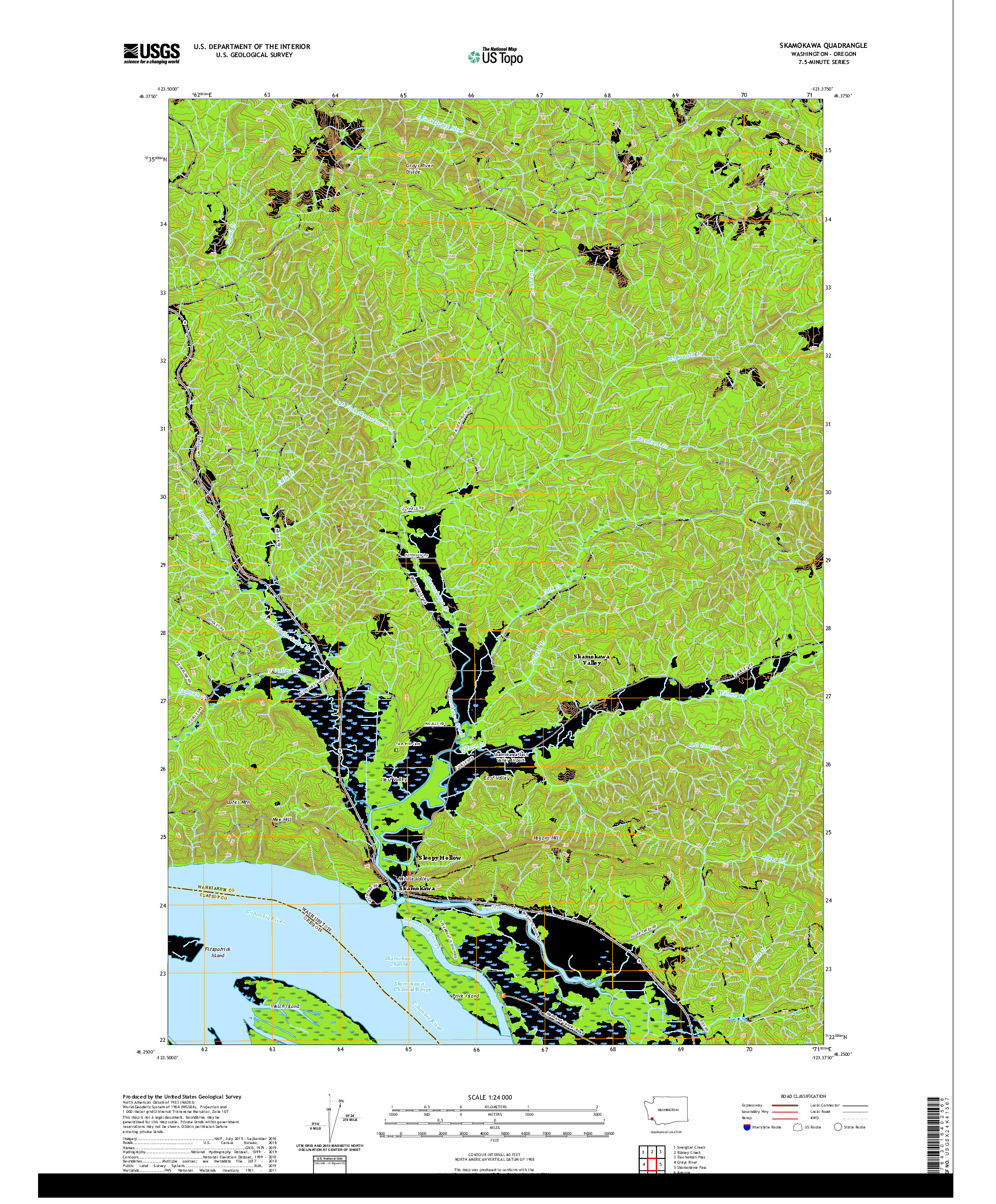 USGS US TOPO 7.5-MINUTE MAP FOR SKAMOKAWA, WA,OR 2020