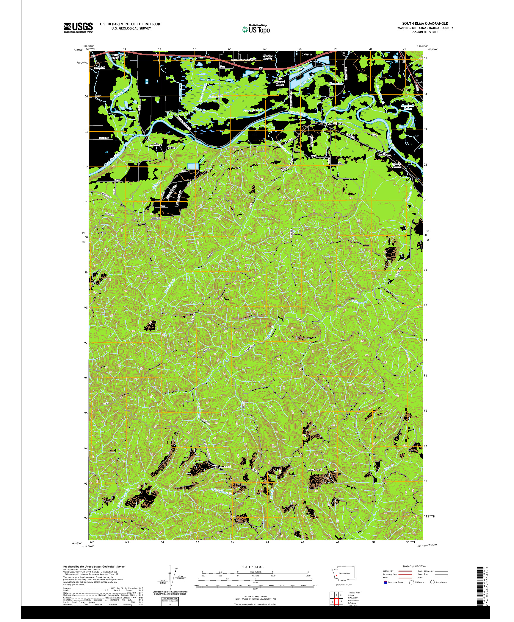 USGS US TOPO 7.5-MINUTE MAP FOR SOUTH ELMA, WA 2020