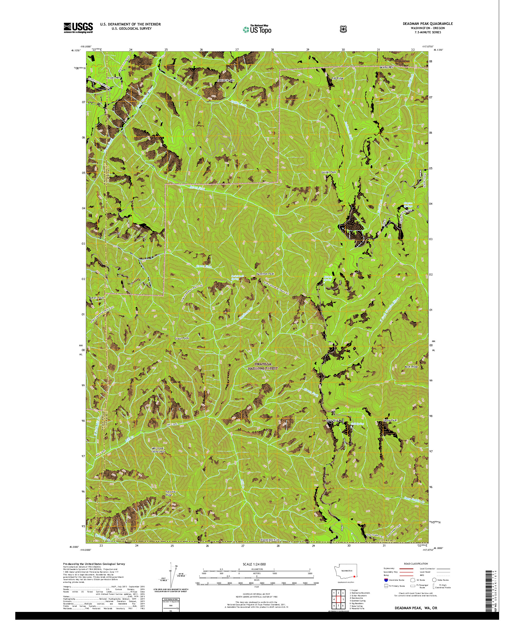 USGS US TOPO 7.5-MINUTE MAP FOR DEADMAN PEAK, WA,OR 2020