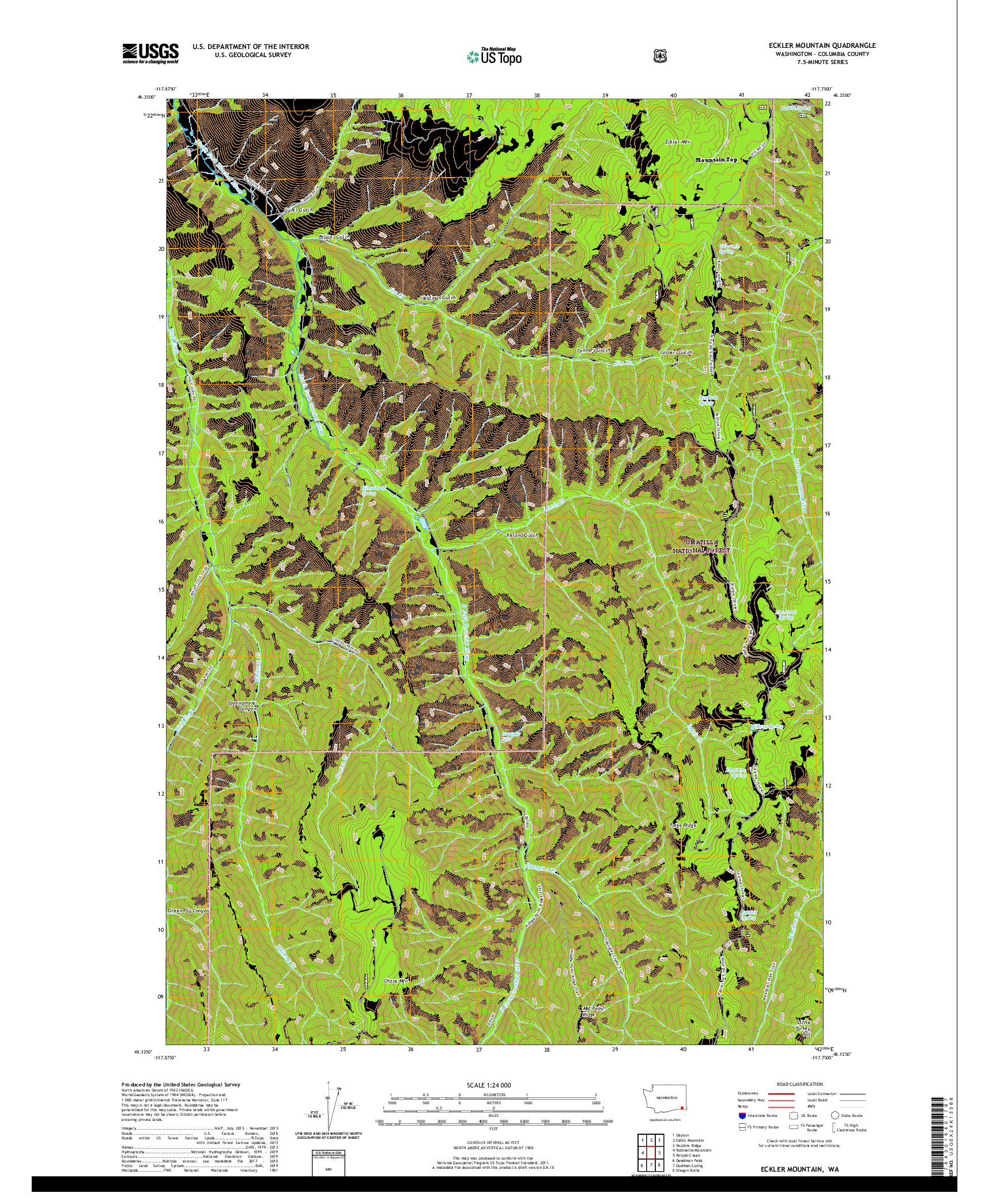 USGS US TOPO 7.5-MINUTE MAP FOR ECKLER MOUNTAIN, WA 2020