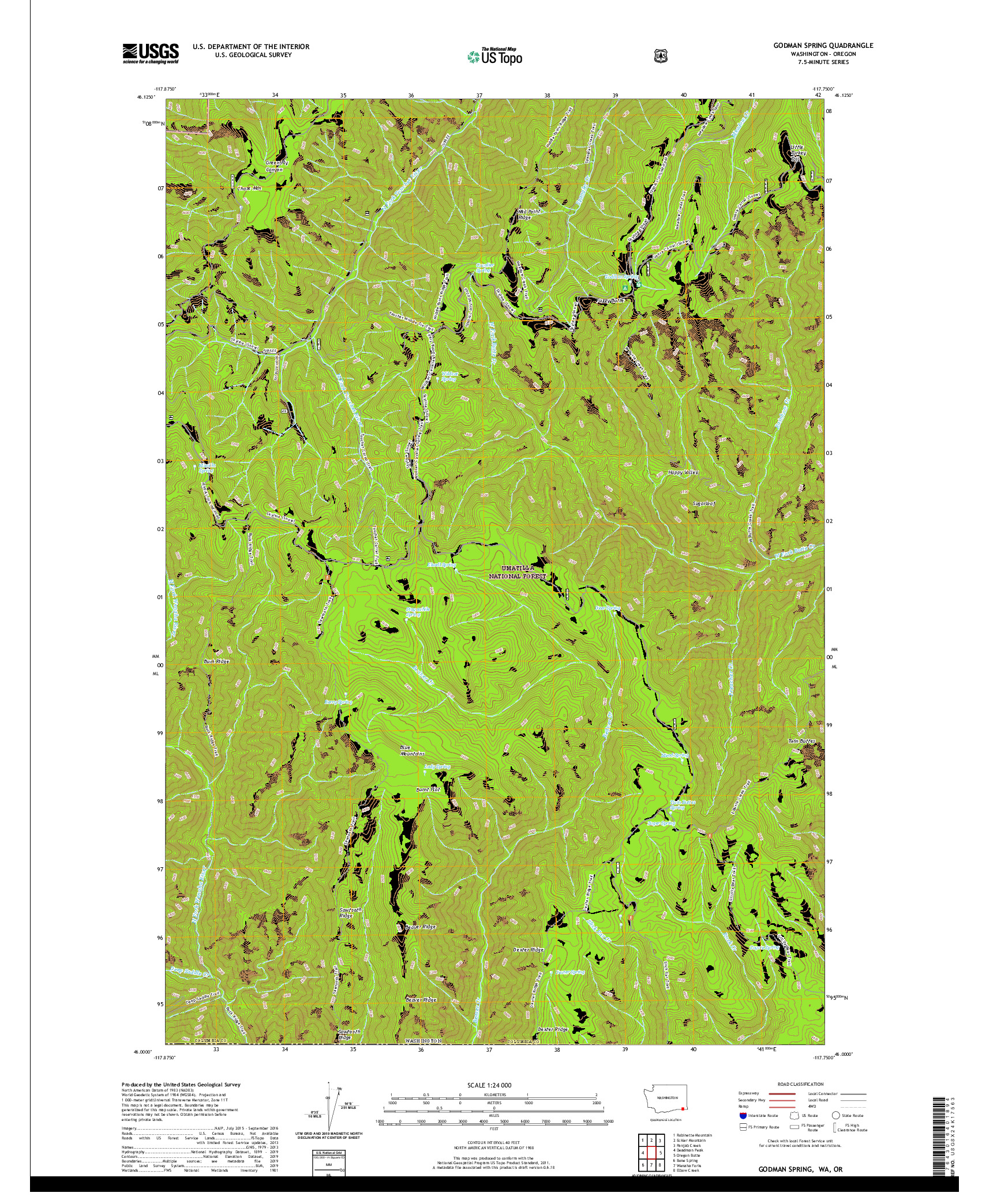 USGS US TOPO 7.5-MINUTE MAP FOR GODMAN SPRING, WA,OR 2020