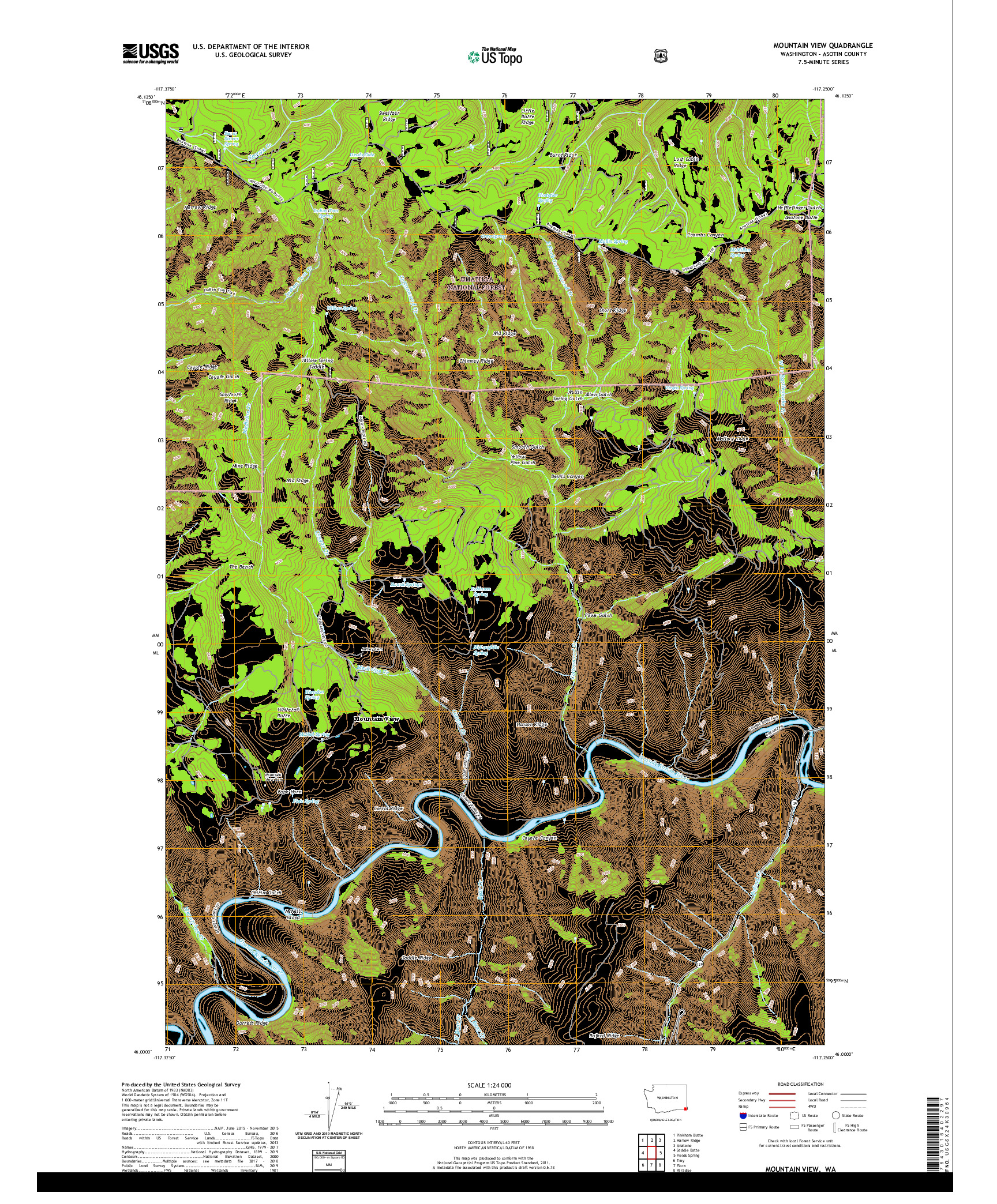 USGS US TOPO 7.5-MINUTE MAP FOR MOUNTAIN VIEW, WA 2020