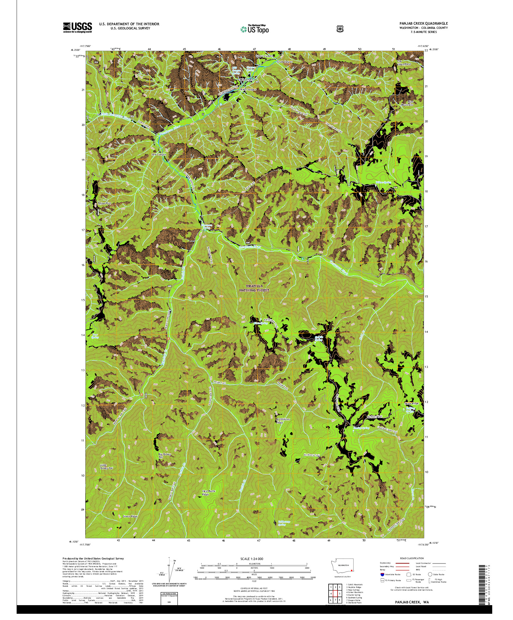 USGS US TOPO 7.5-MINUTE MAP FOR PANJAB CREEK, WA 2020