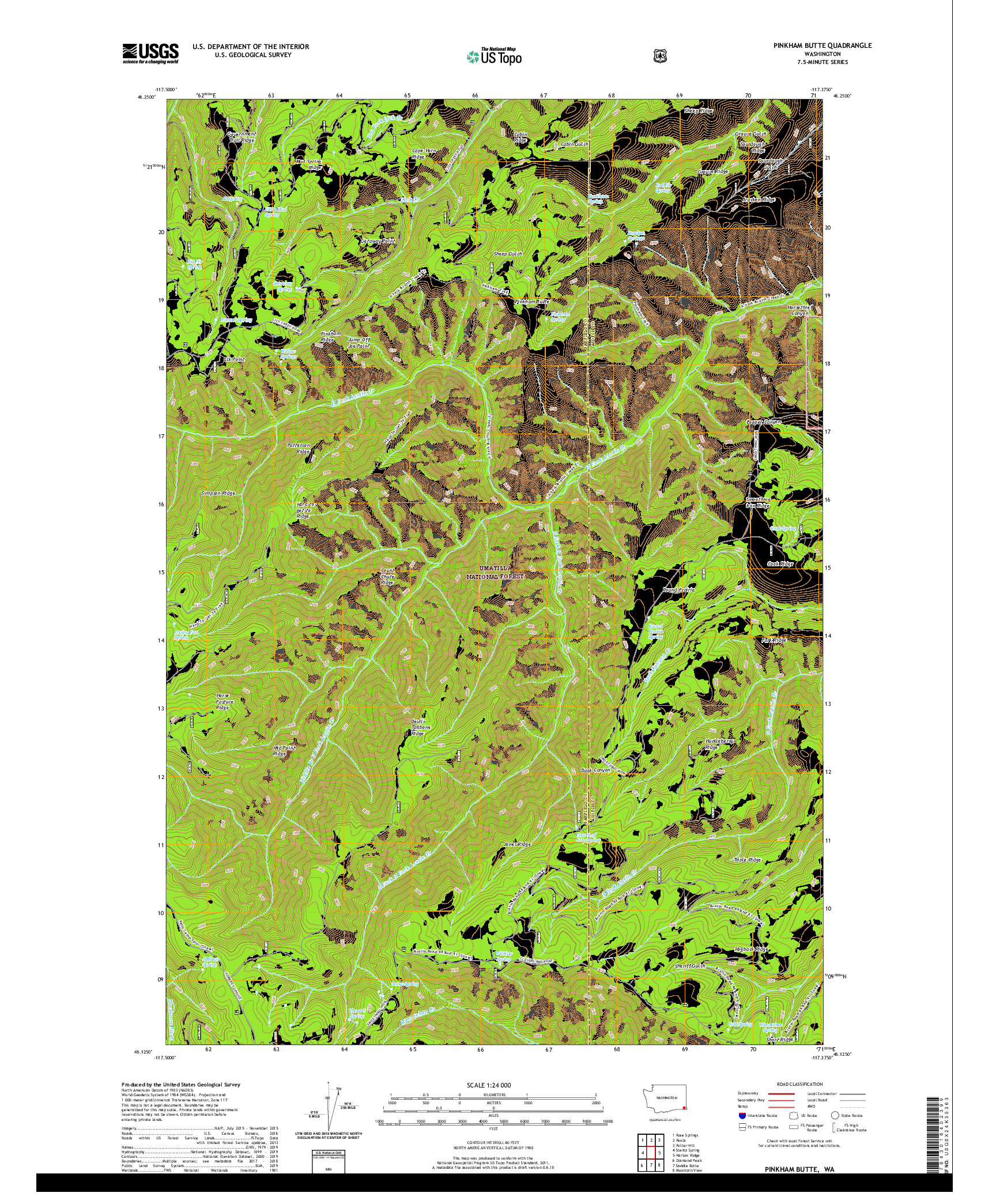 USGS US TOPO 7.5-MINUTE MAP FOR PINKHAM BUTTE, WA 2020