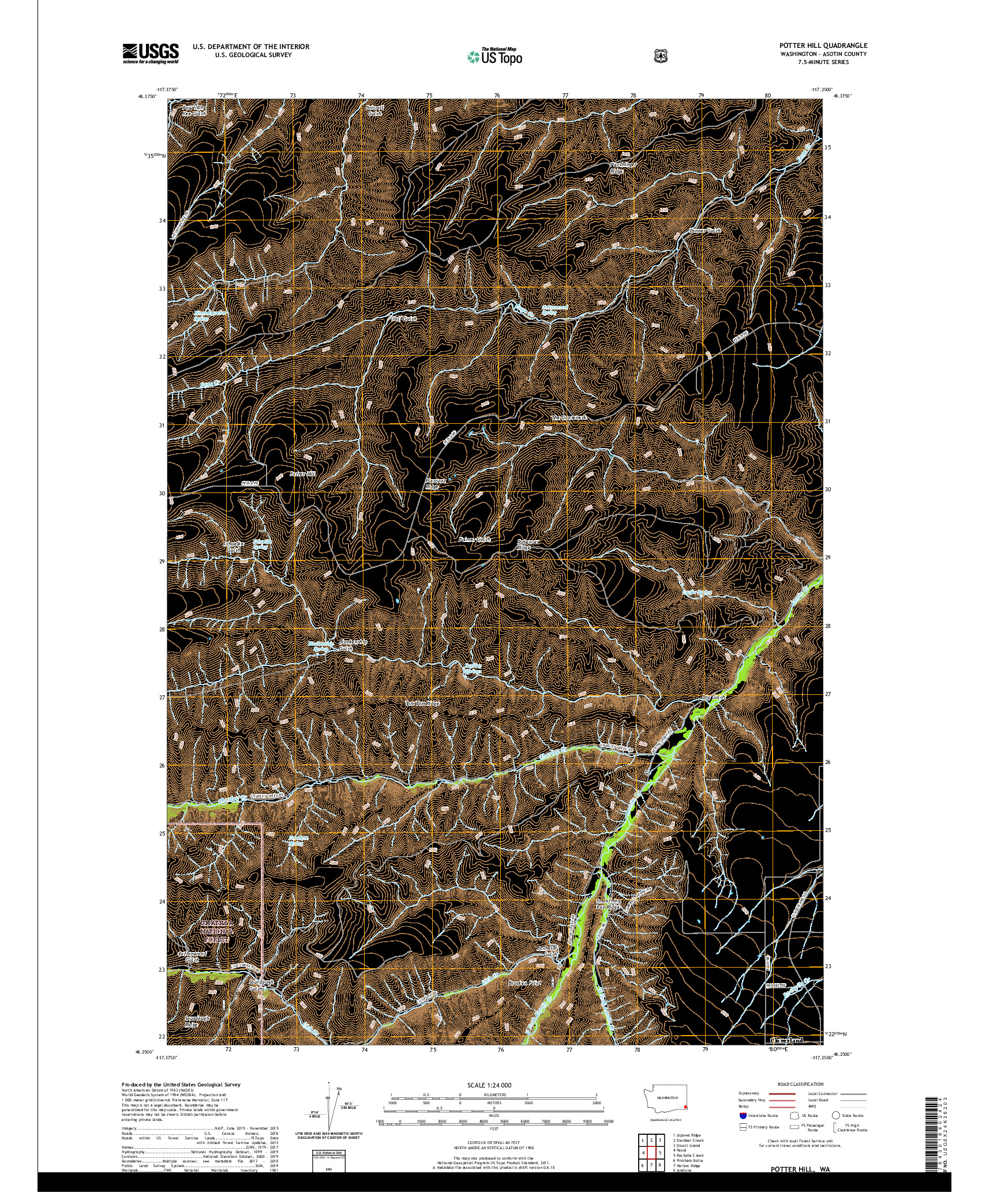 USGS US TOPO 7.5-MINUTE MAP FOR POTTER HILL, WA 2020