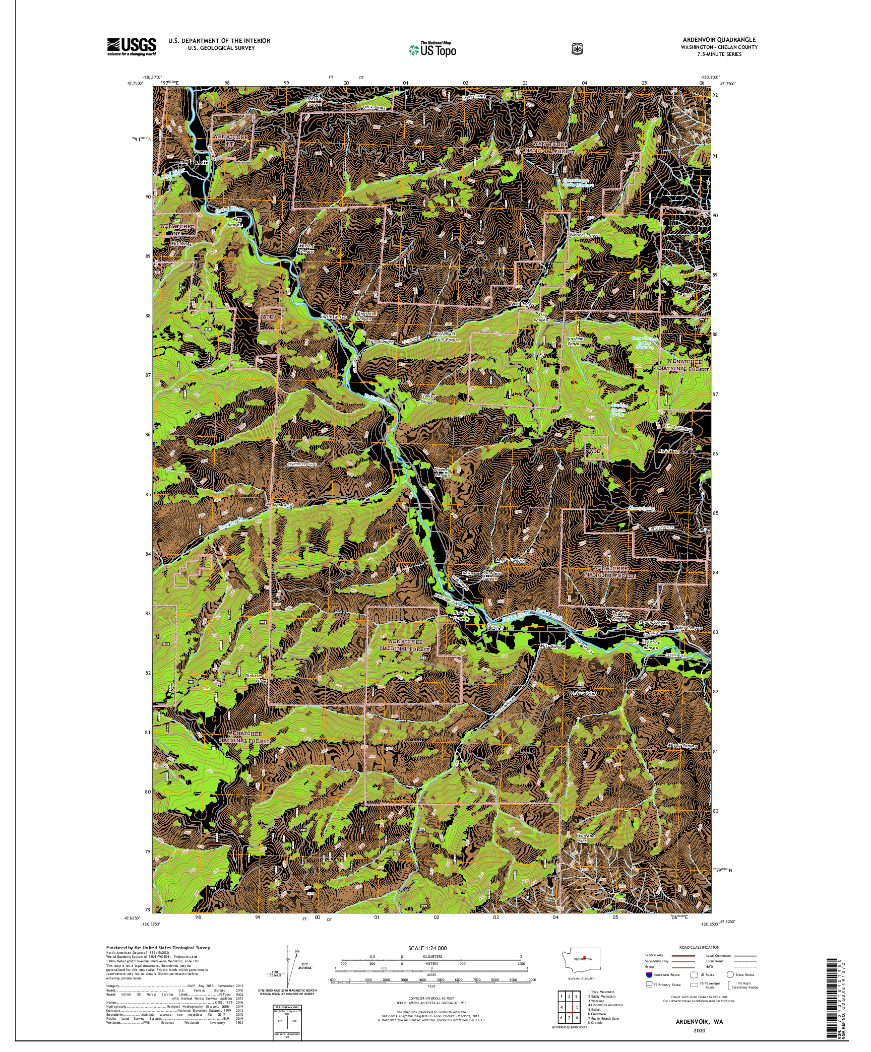 USGS US TOPO 7.5-MINUTE MAP FOR ARDENVOIR, WA 2020