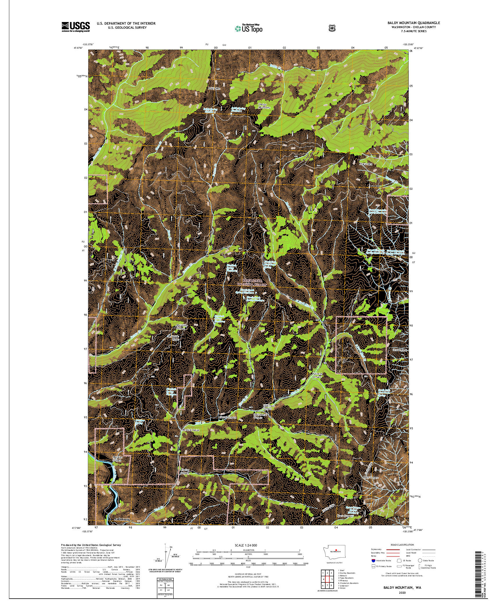 USGS US TOPO 7.5-MINUTE MAP FOR BALDY MOUNTAIN, WA 2020