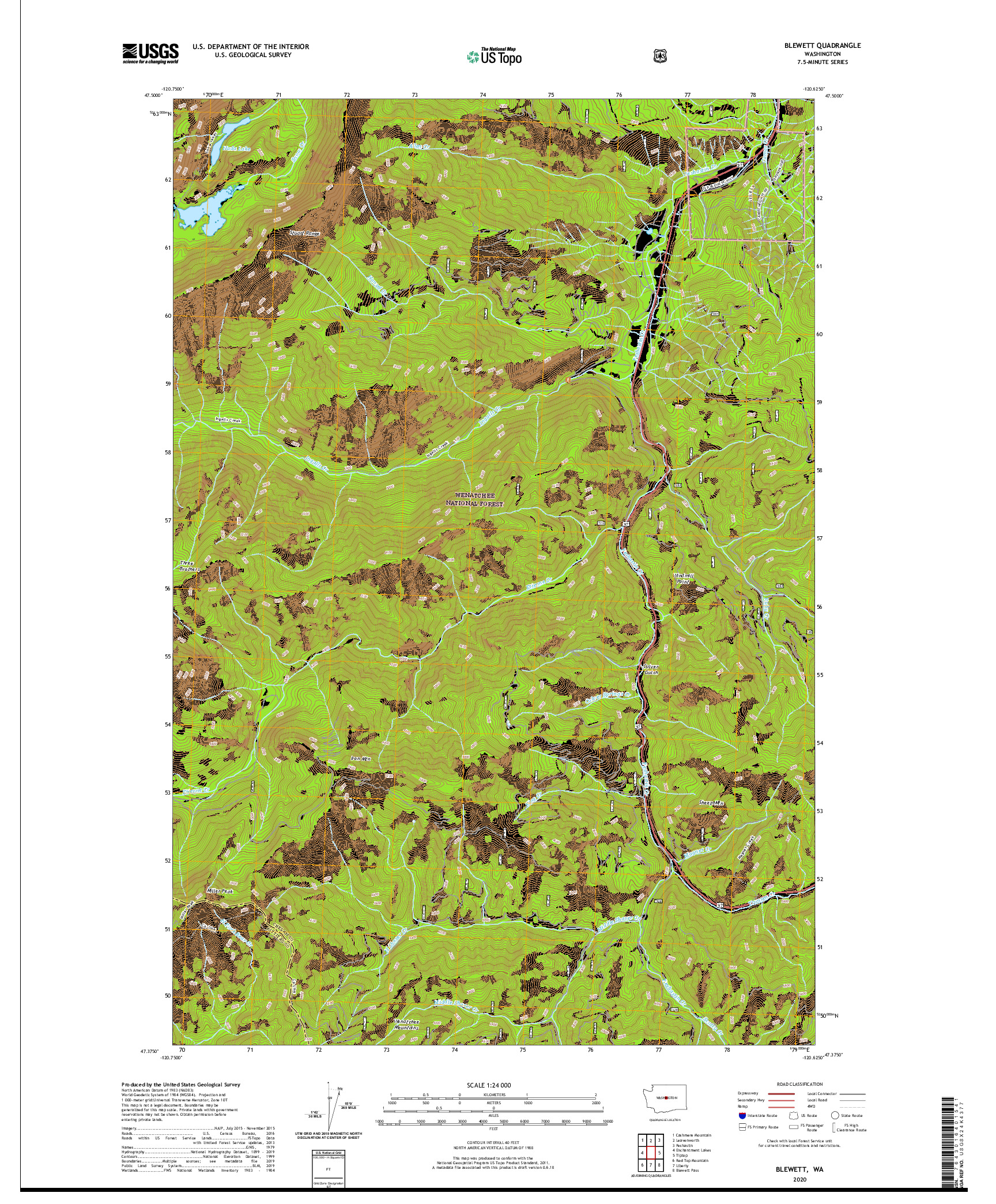 USGS US TOPO 7.5-MINUTE MAP FOR BLEWETT, WA 2020