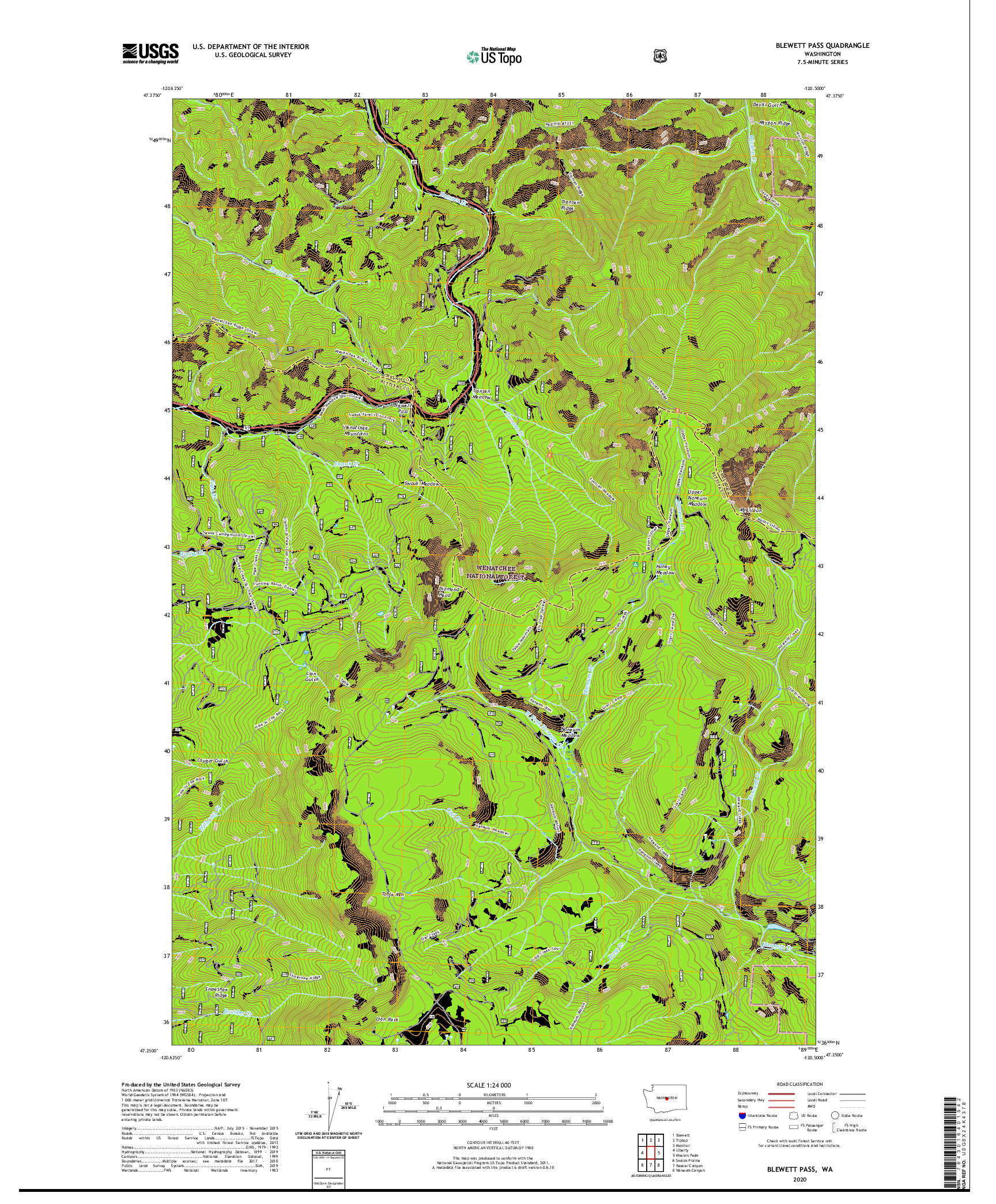 USGS US TOPO 7.5-MINUTE MAP FOR BLEWETT PASS, WA 2020