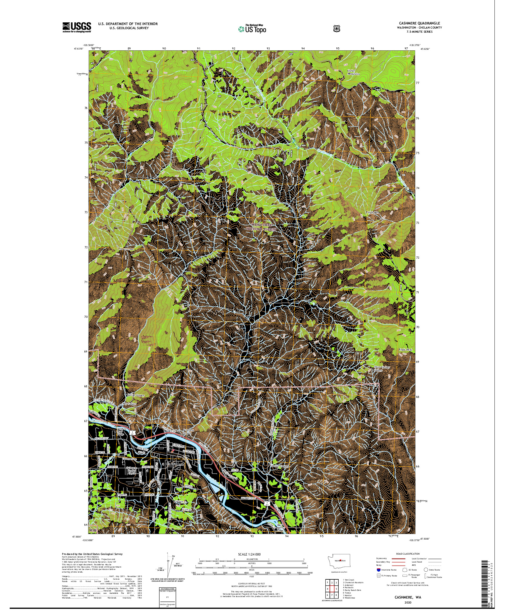 USGS US TOPO 7.5-MINUTE MAP FOR CASHMERE, WA 2020