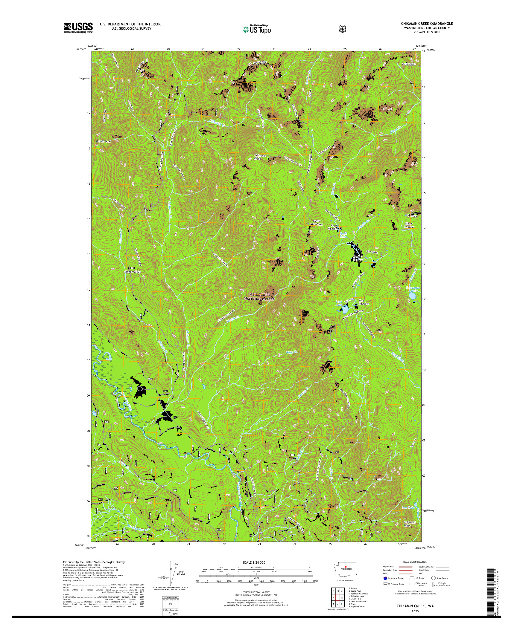 USGS US TOPO 7.5-MINUTE MAP FOR CHIKAMIN CREEK, WA 2020