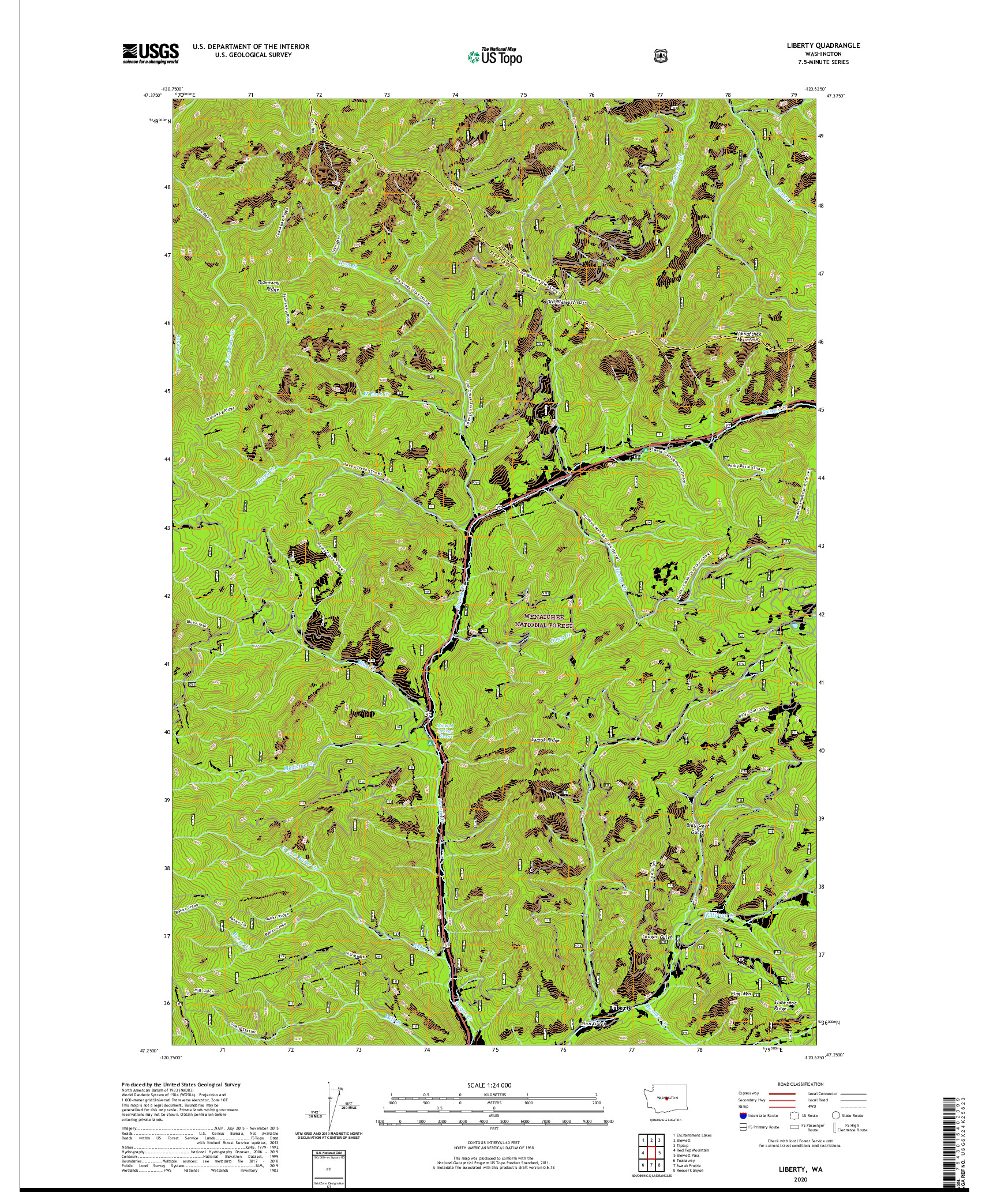 USGS US TOPO 7.5-MINUTE MAP FOR LIBERTY, WA 2020