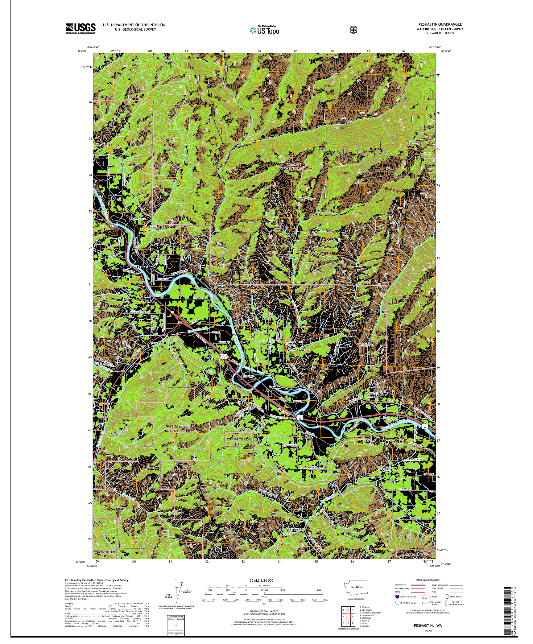USGS US TOPO 7.5-MINUTE MAP FOR PESHASTIN, WA 2020